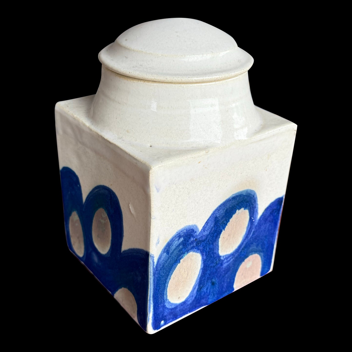 Ceramic Lidded Jar With a Blue Modern Pottery Design Signed