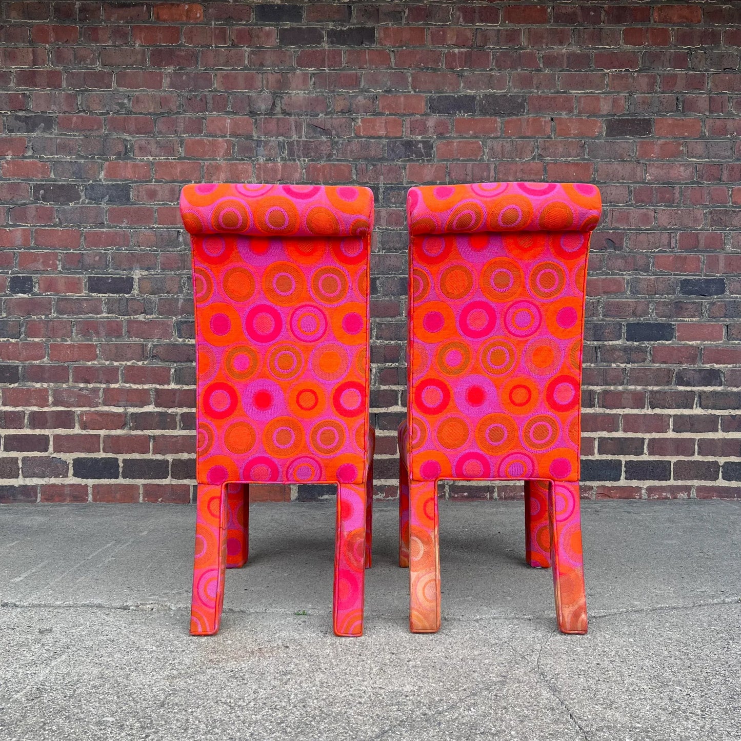 Pair of Tall Back Parsons Chairs Midcentury Fabric