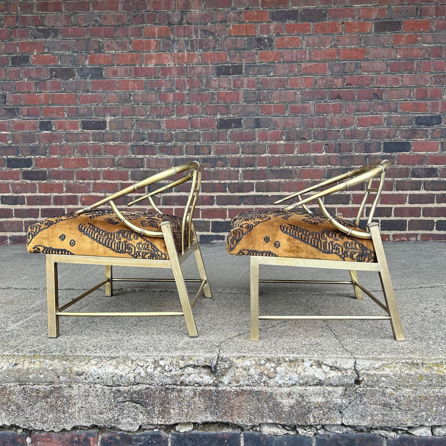 Pair of Mastercraft Brass Chairs With Italian Fabric
