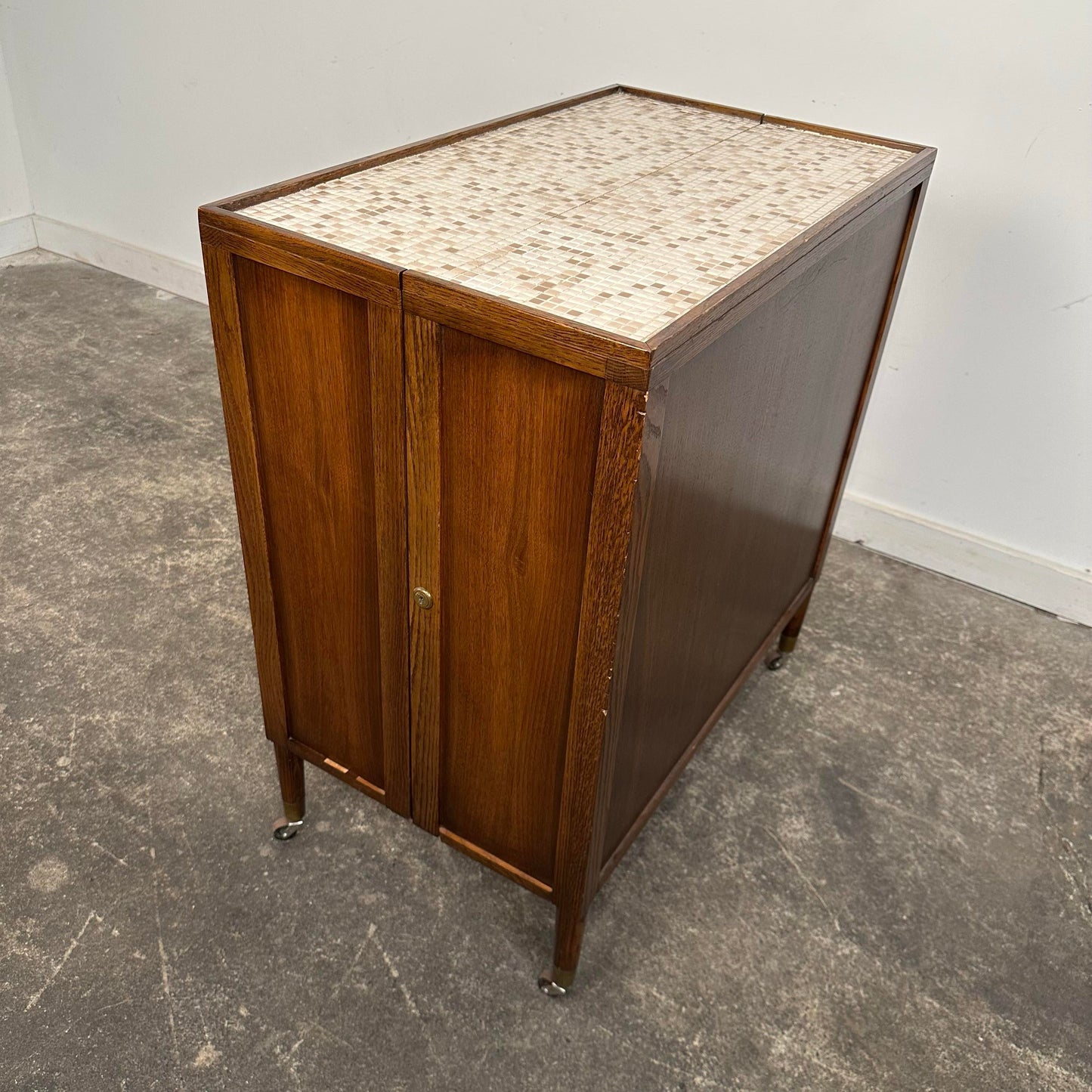 Mosaic Tile Folding Bar Cart by Henry Glass for Saginaw Furniture