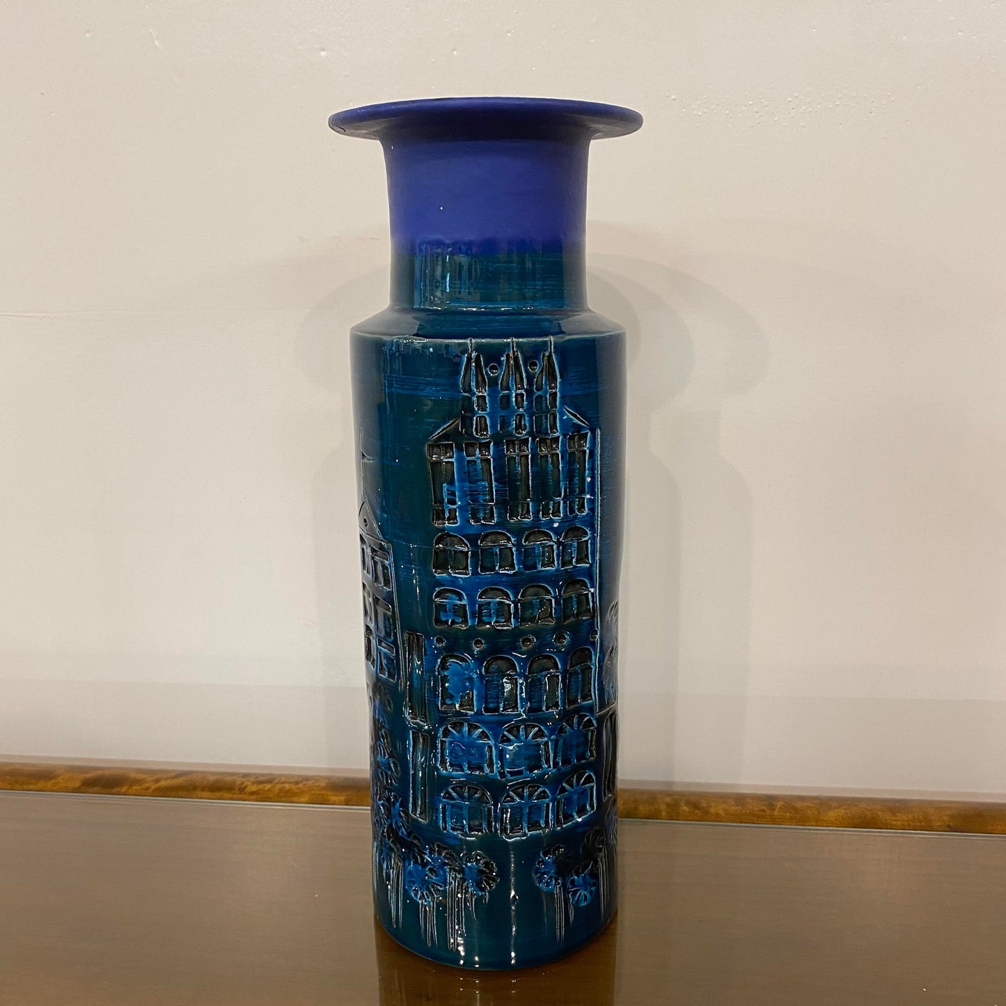 1950s Mid-Century Blue Italian Vase Bittosi or Aldo Lundi Style