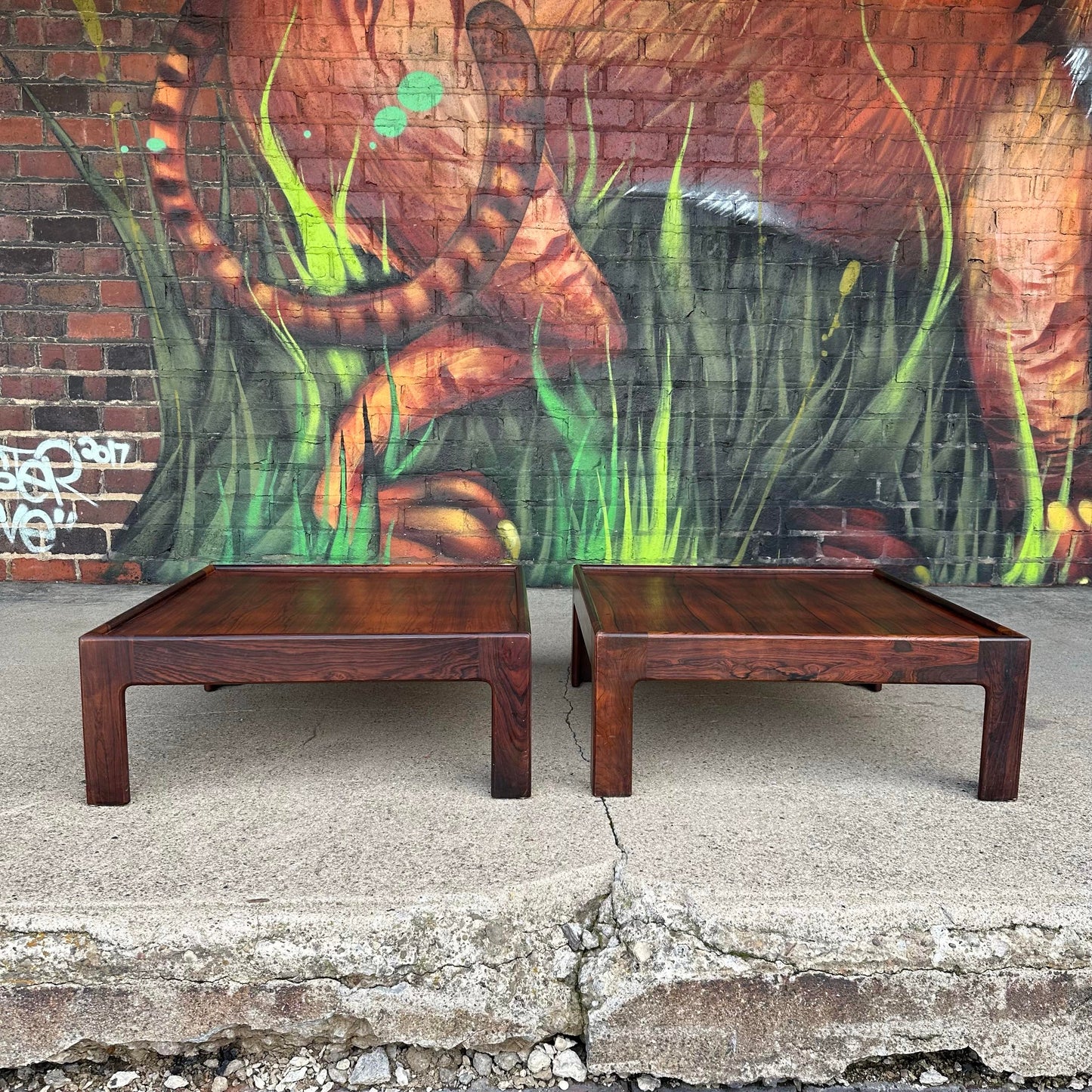 Pair of Danish Mid Century Modern Rosewood Low Profile Side Tables by Neils Eilersen for Illum Wikkelso