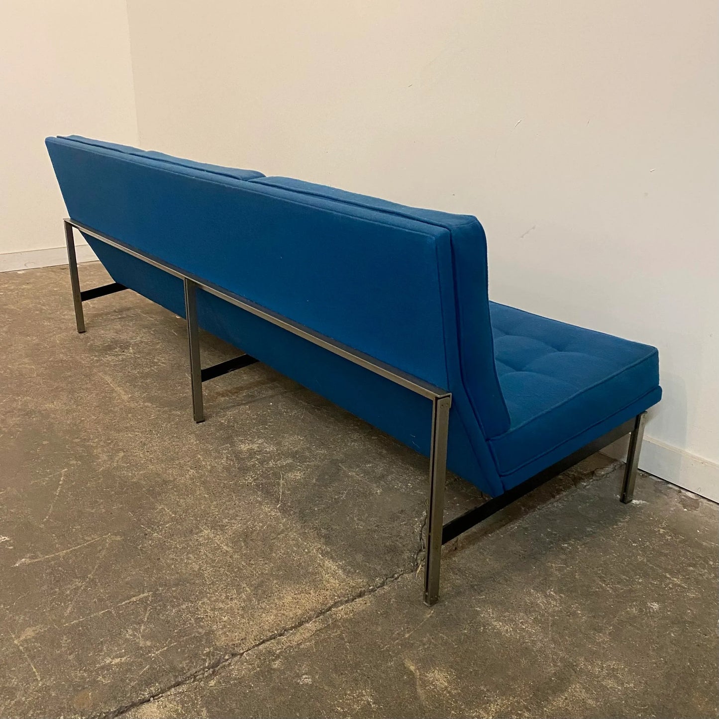 Florence Knoll Parallel Sofa Blue and Chrome