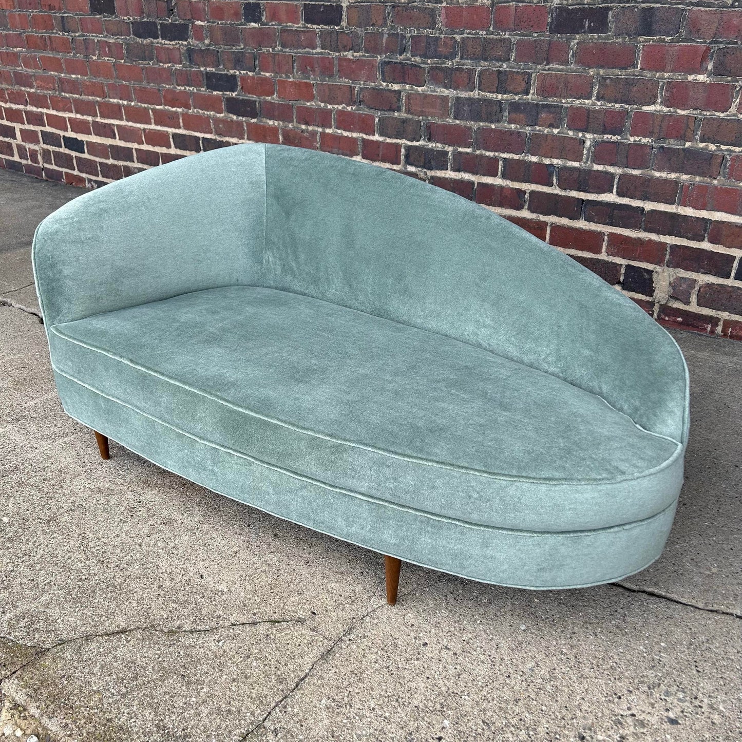 Vintage Chaise Lounge Covered in a Lush Velvet Faux Mohair Light Blue Green
