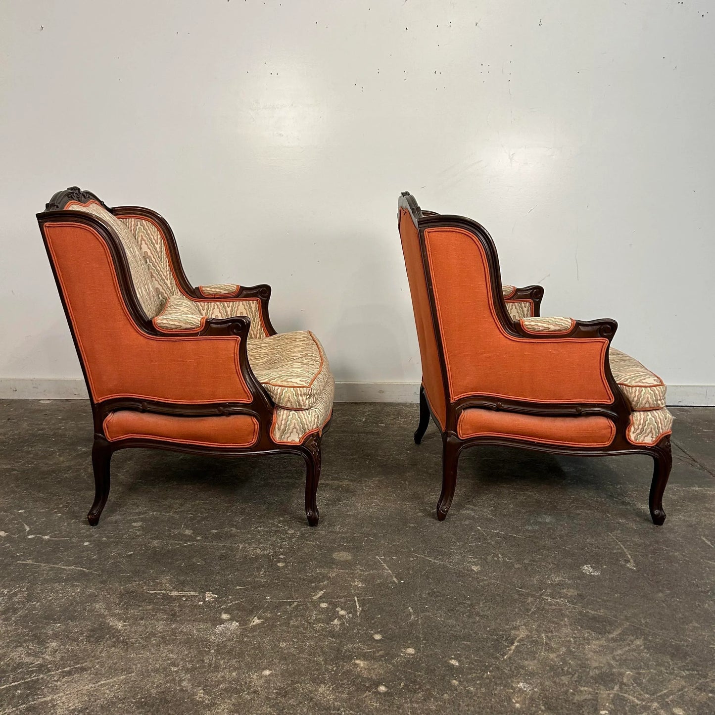 Pair of Antique Wing Back Club Chairs French Provincial