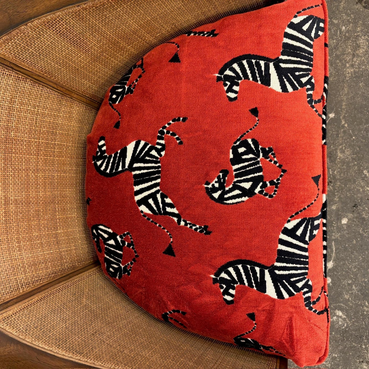 Pair of Mid-Century Caned Back Barrel Club Chairs Attributed to Directional Zebra