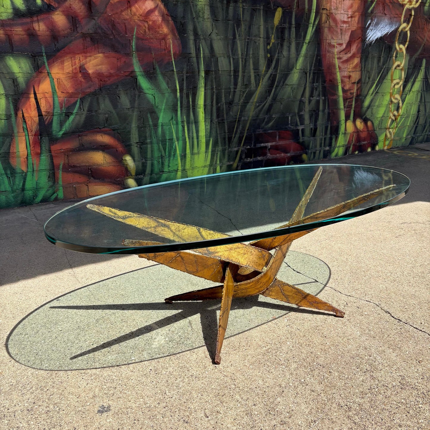 Mid Century Modern Silas Seandel Style Brutalist Torch Cut Cocktail Coffee Table