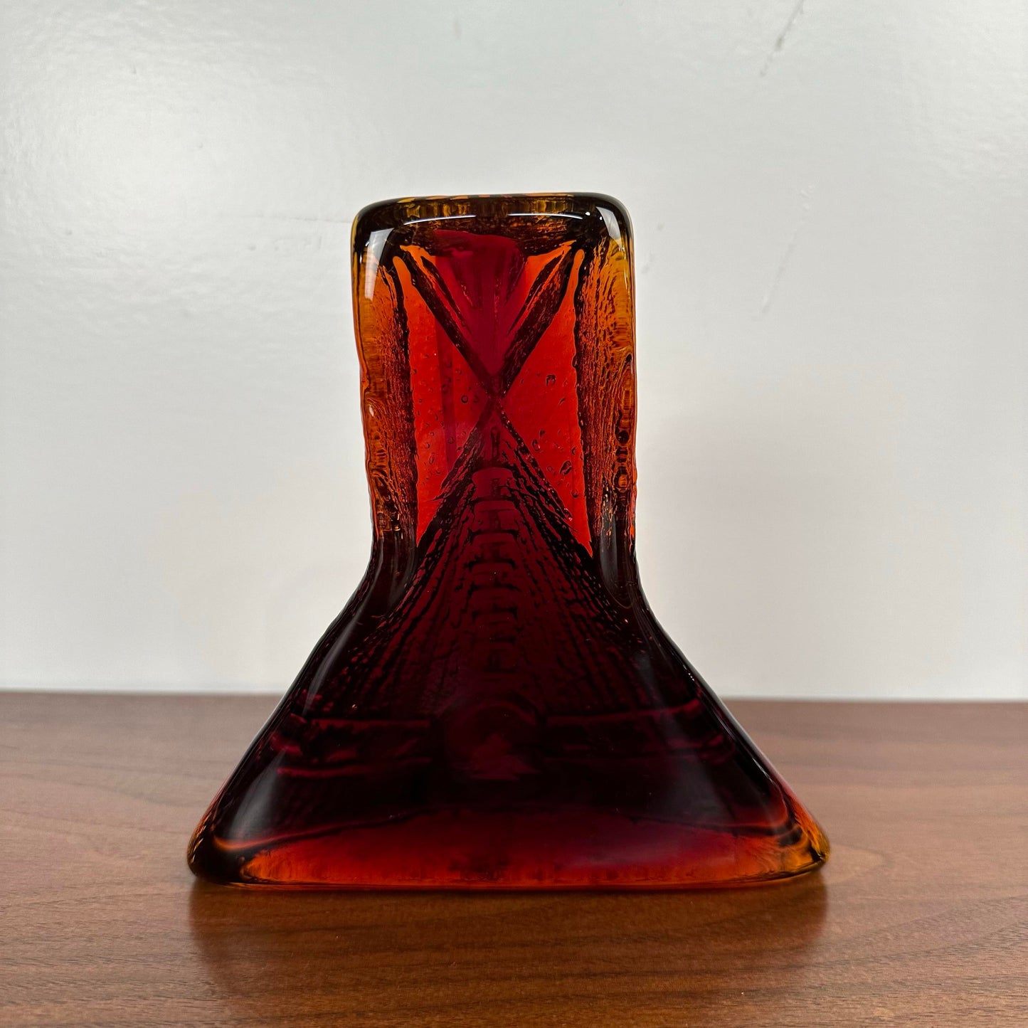 Vintage Blenko Glass Bookend Tepees Native American Amber