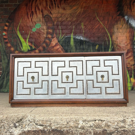 Petite Parzinger Style Hammered-Metal Fronted Cabinet