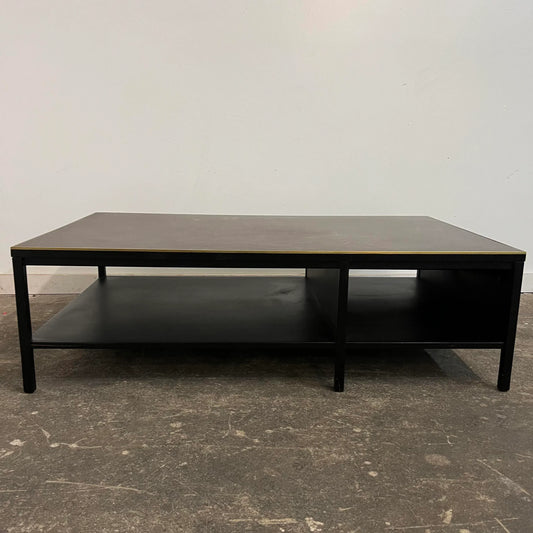 Paul McCobb for Calvin Leather Top Brass Trim Black Coffee Table