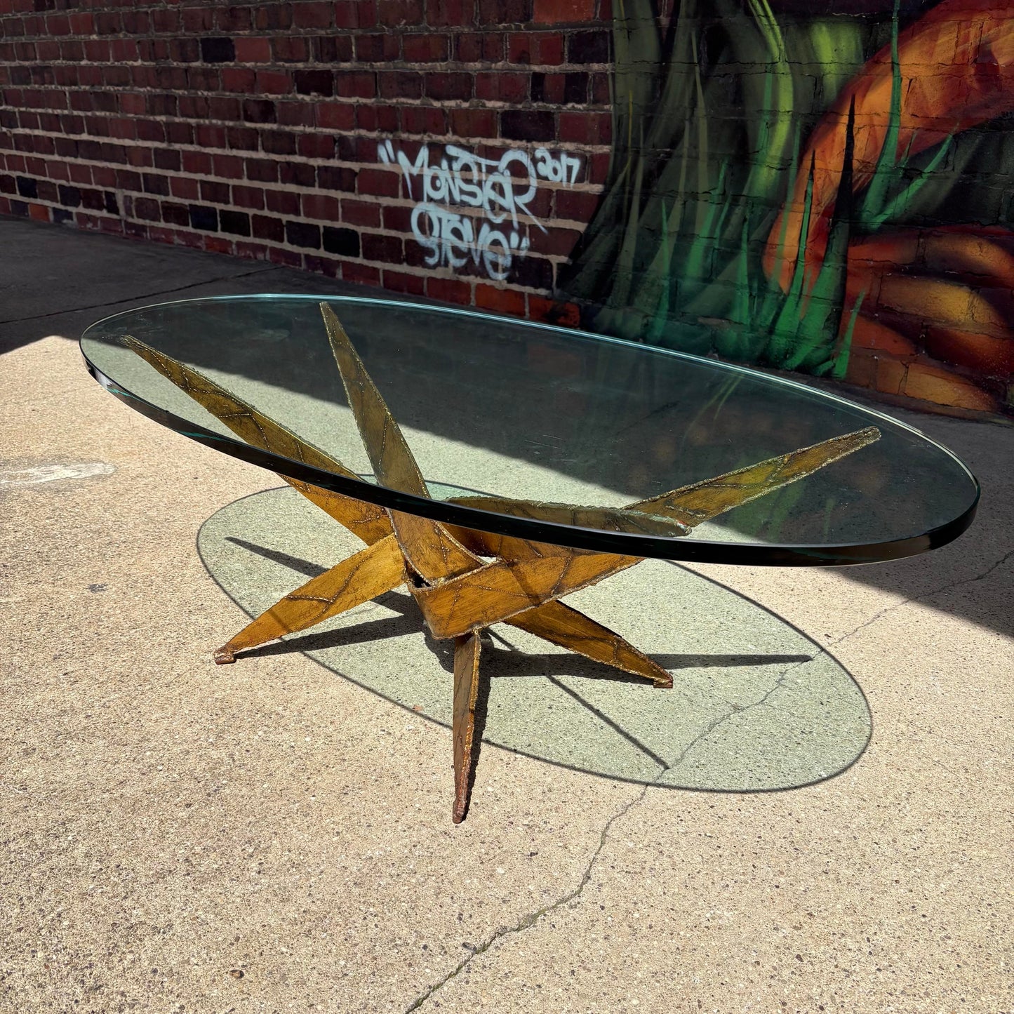 Mid Century Modern Silas Seandel Style Brutalist Torch Cut Cocktail Coffee Table