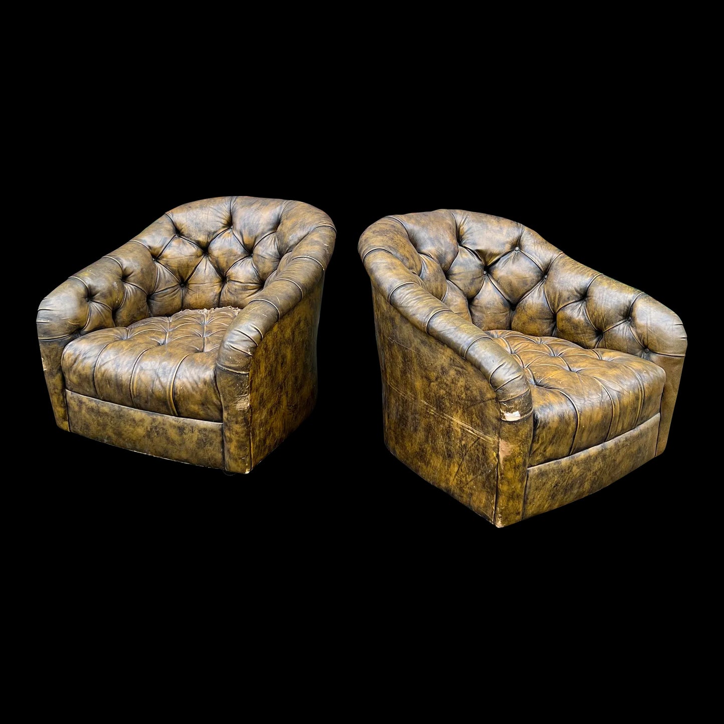 Pair of Ward Bennett Brown Leather Chairs on Casters