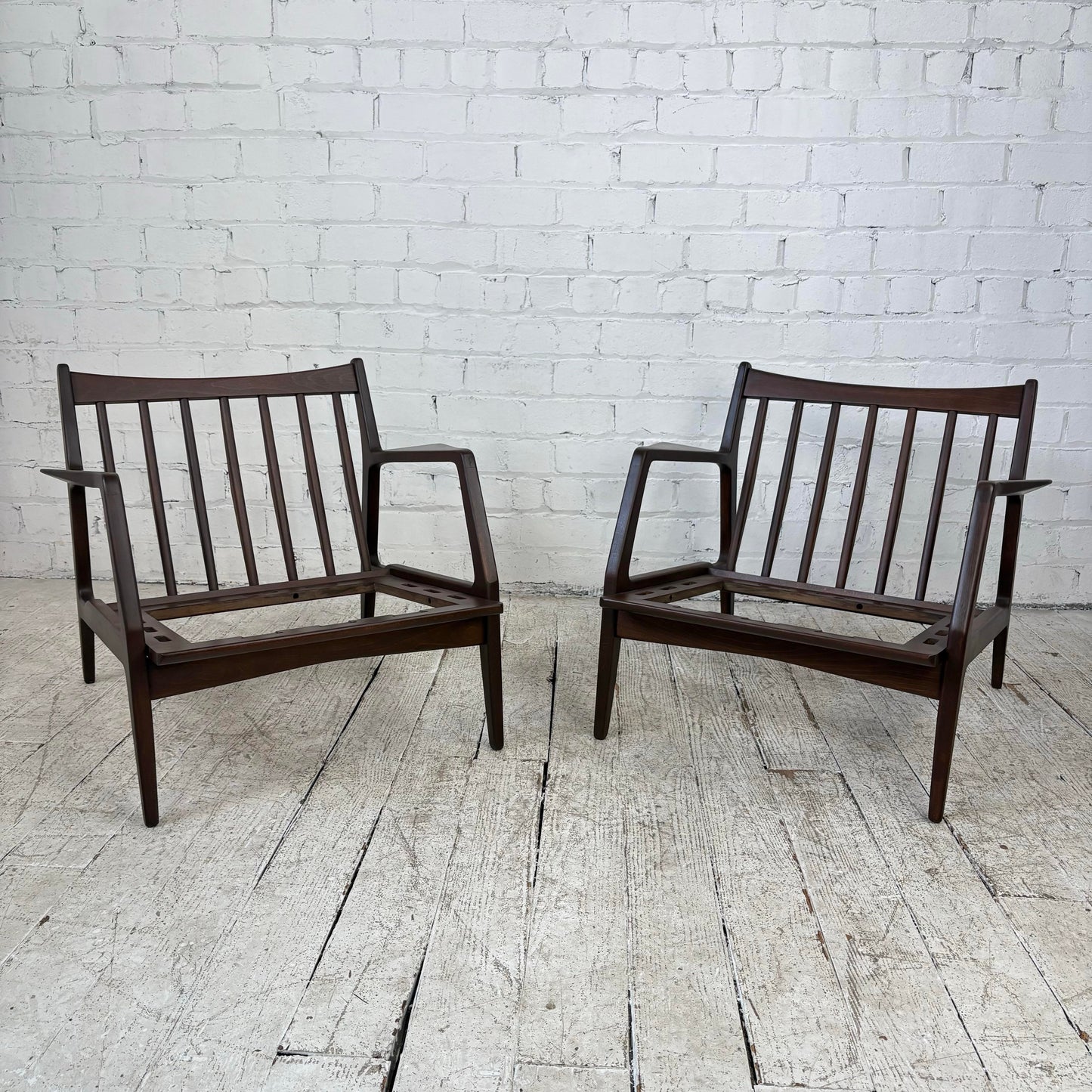 Pair of Mid Century Danish Modern Ib Kofod Larsen for Selig Walnut Lounge Chairs