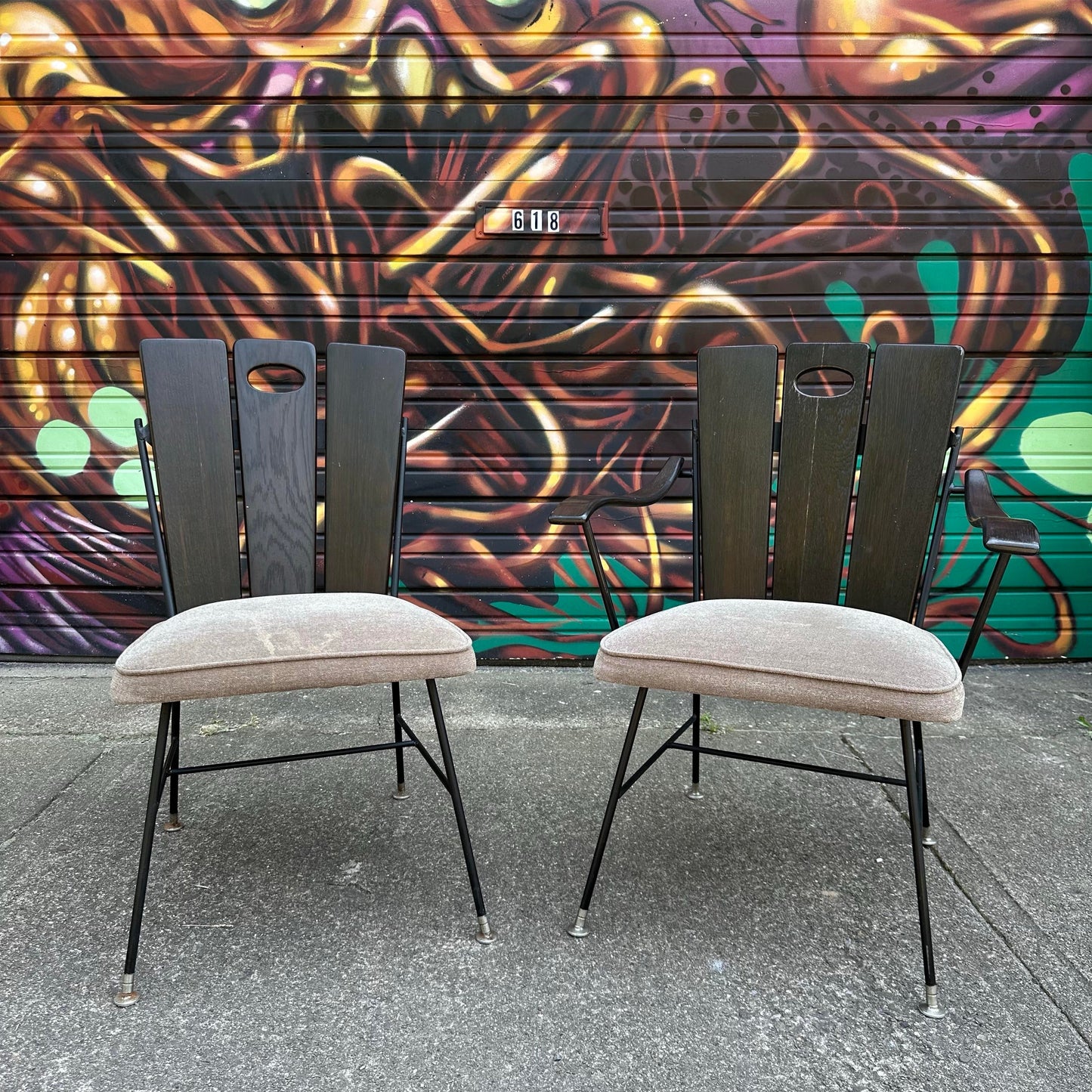 Richard McCarthy Wrought Iron and Oak Dining Set Mid-Century Modern