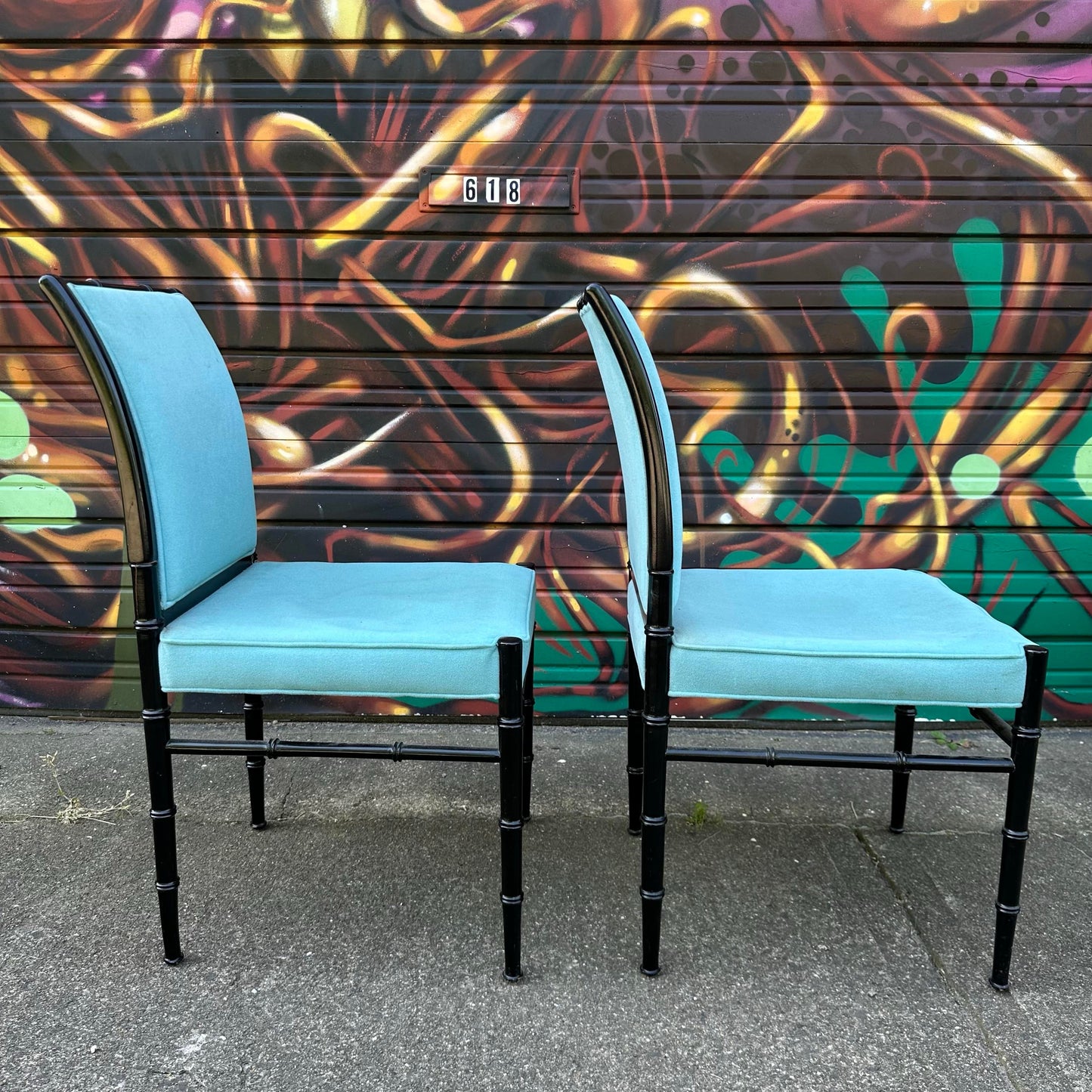 Set of 6 Faux Bamboo Dining Chairs Mid-Century Modern