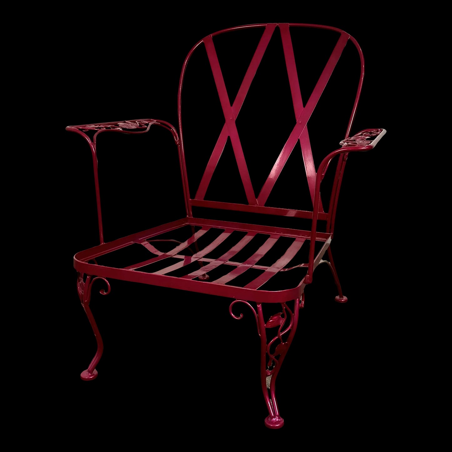 Newly Powder Coated Woodard Chantilly Rose Wrought Iron Outdoor Lounge Chair