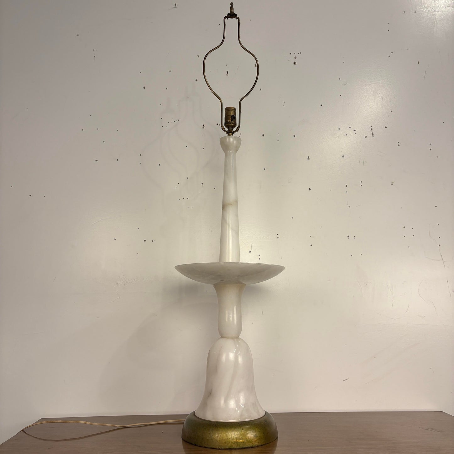 Mid-Century Modern Sculptural Balustrade Form Table Lamp in Carrera Marble