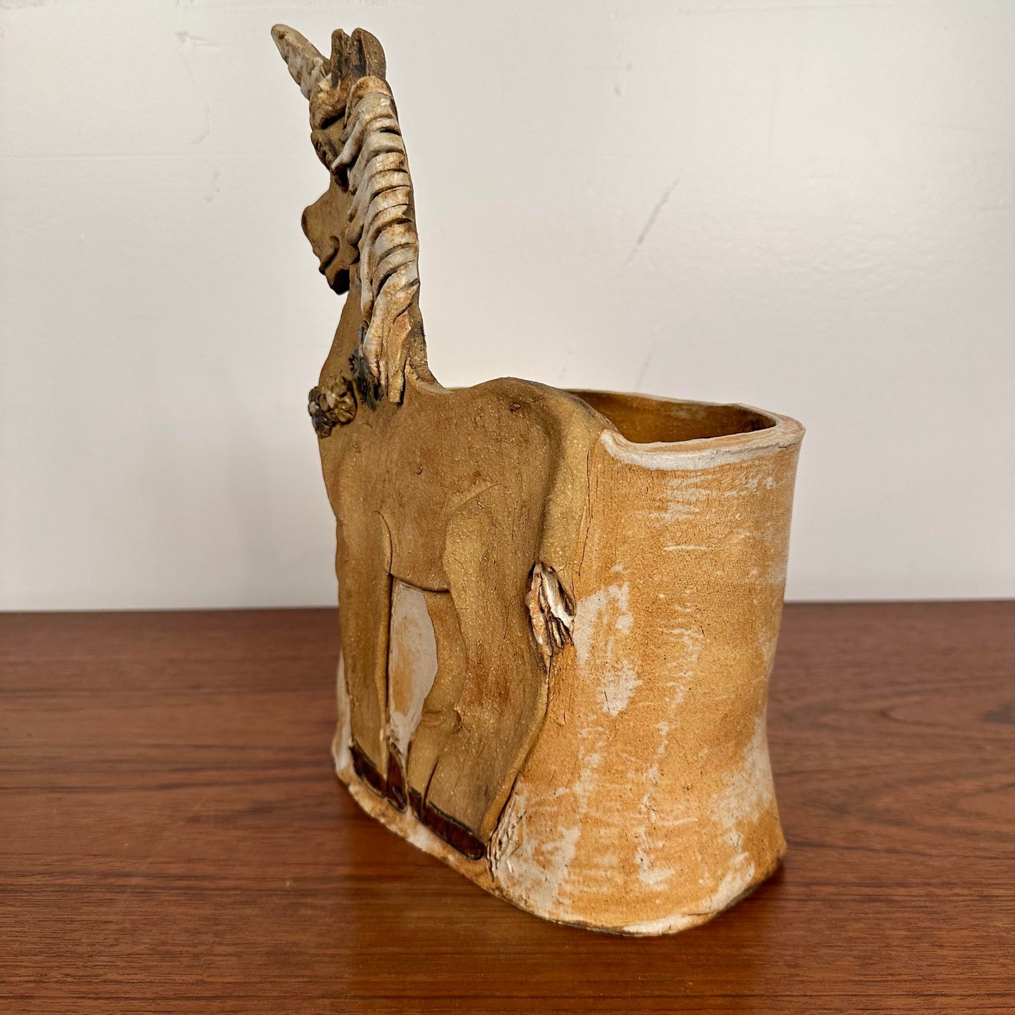 Unicorn Vessel Signed Studio Pottery