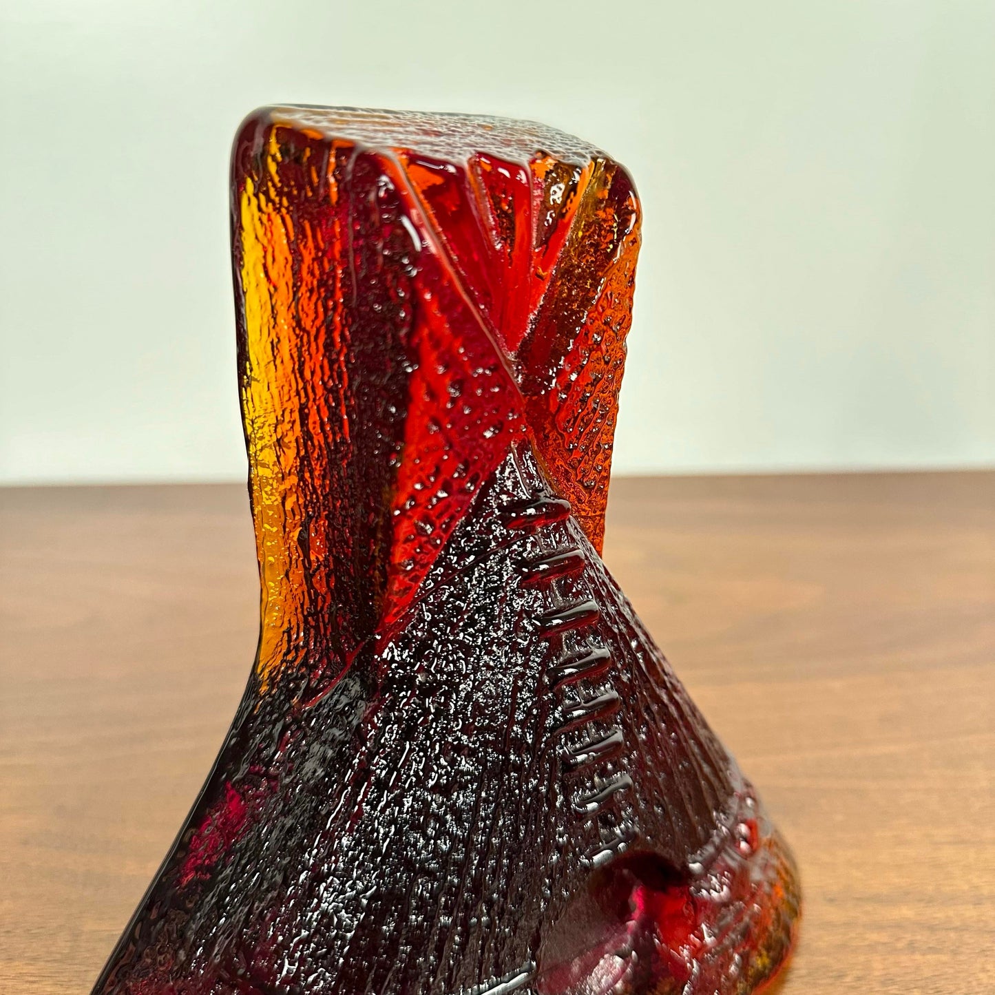 Vintage Blenko Glass Bookend Tepees Native American Amber