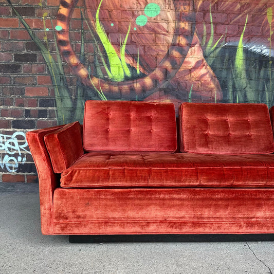 Directional Mid Century Full Size Velvet Sofa Flared Arms