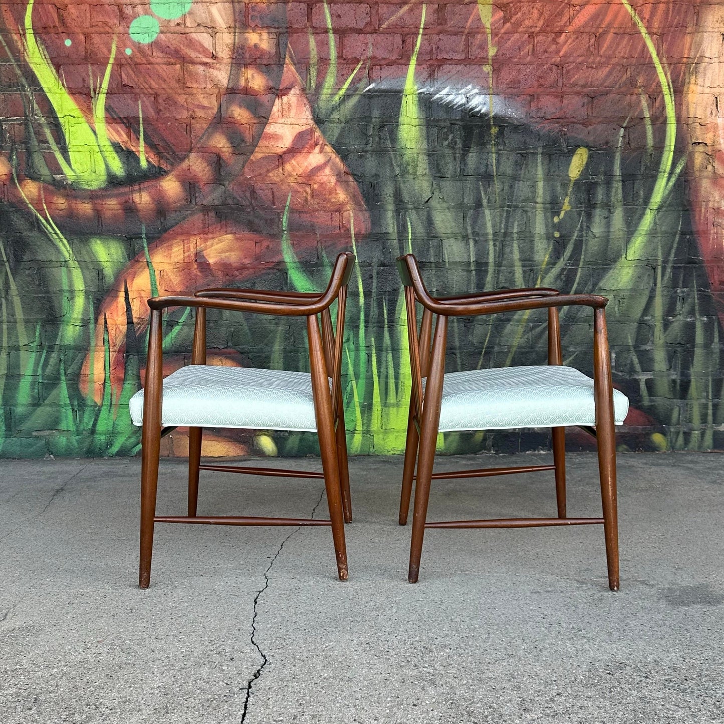 Pair of American Walnut Armchairs by Heritage Henredon