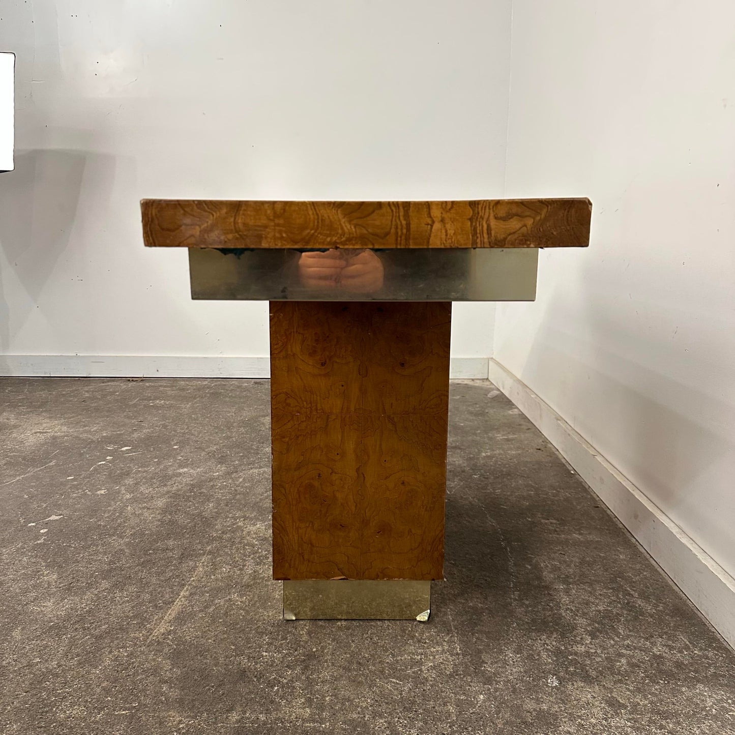 Burlwood and Brass Sofa Table Console Table