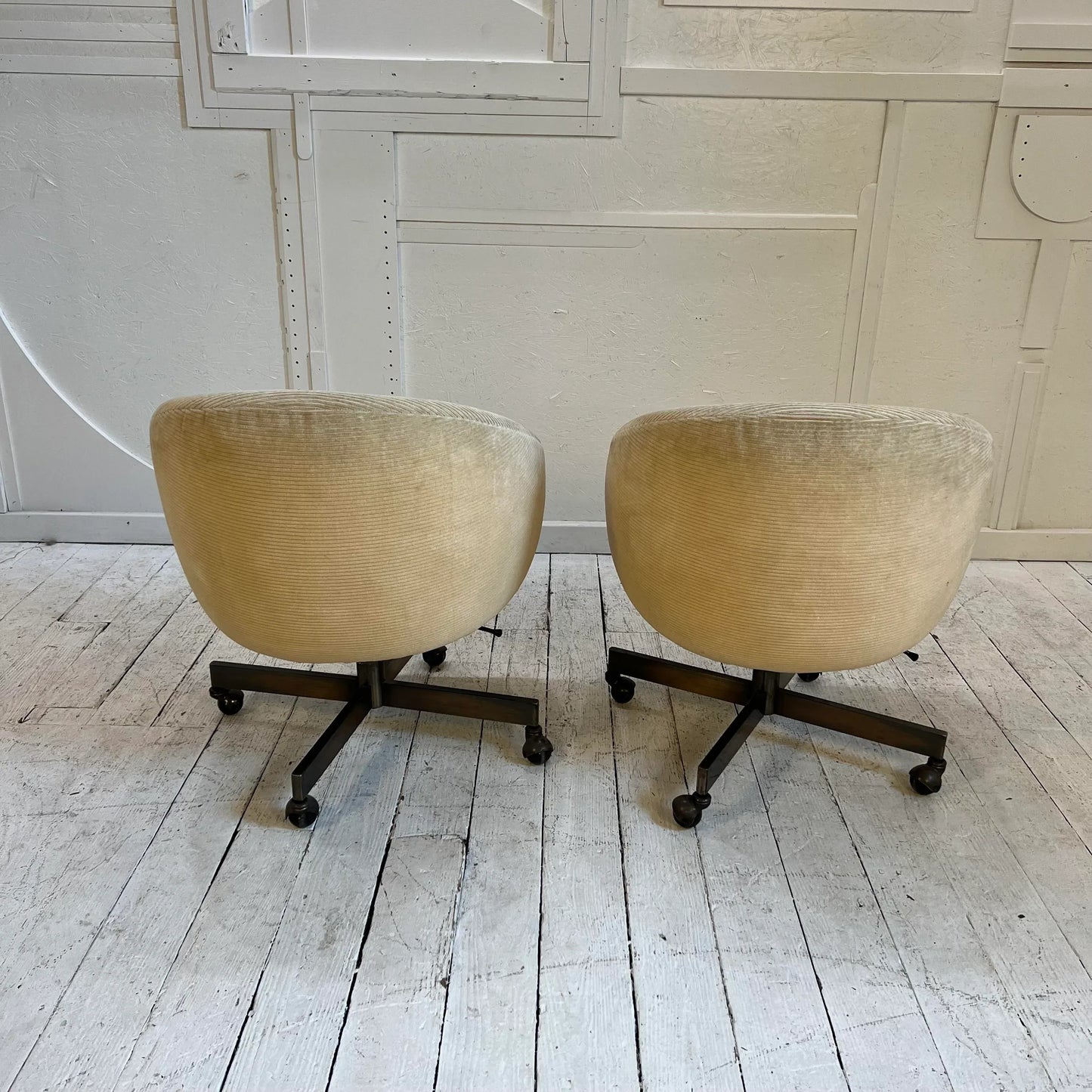 Pair of George Kasparian Cream Office Chairs Swivel Tilt