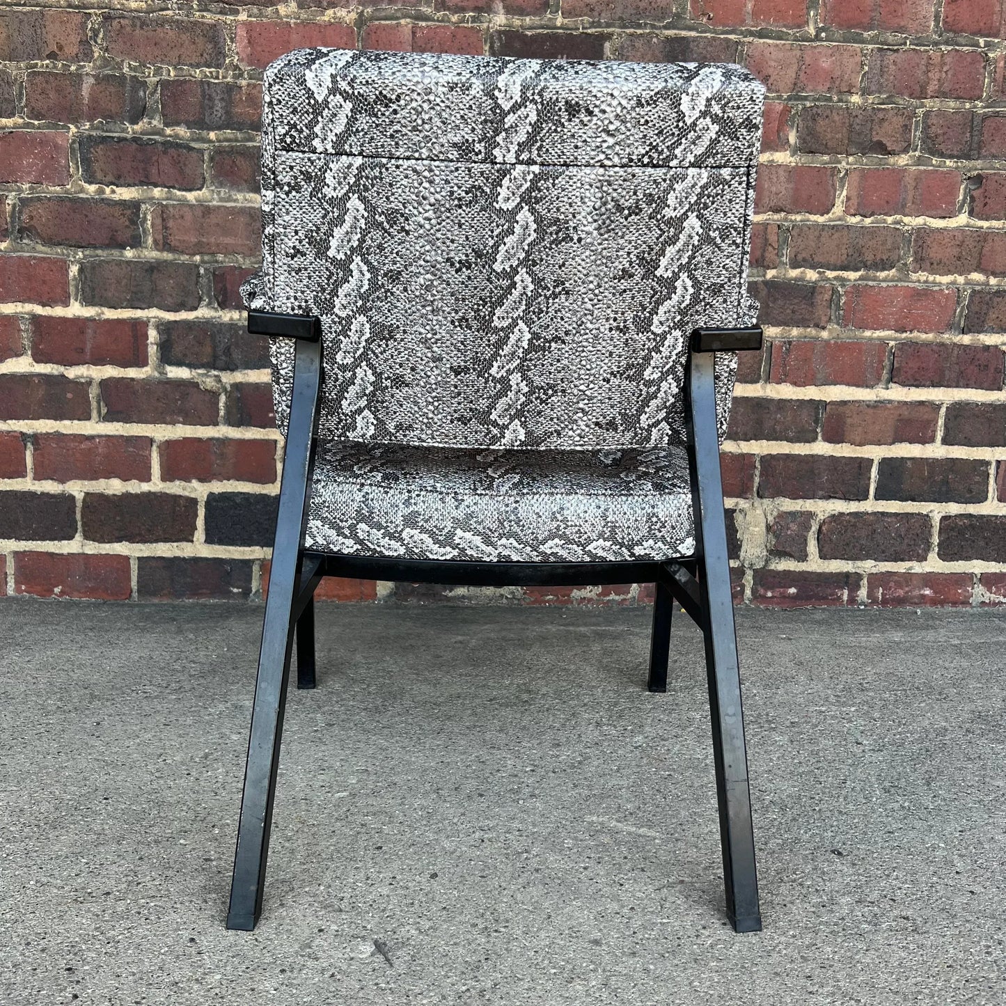 Faux Snake Skin and Metal Armchair by All-Steel Reupholstered Restored