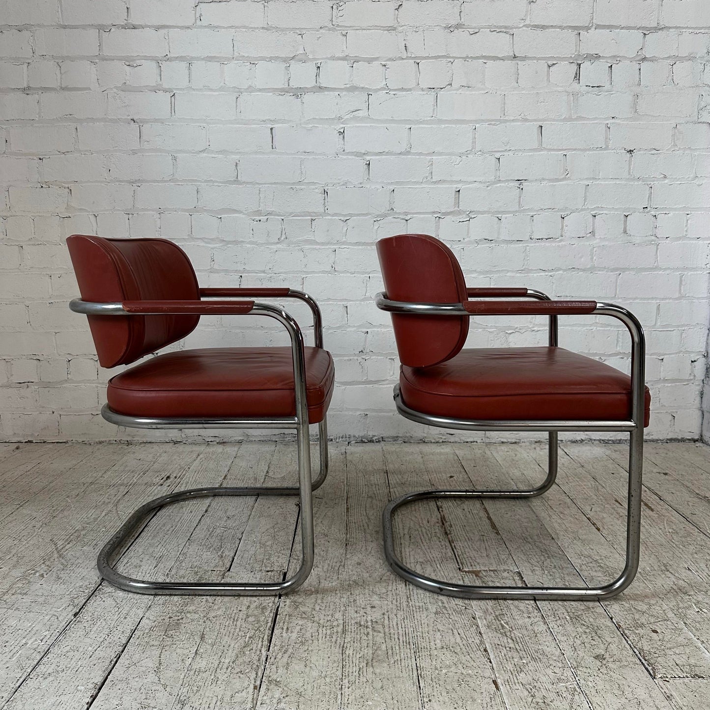 Pair of Chrome and Leather Chairs by Brayton International Collection