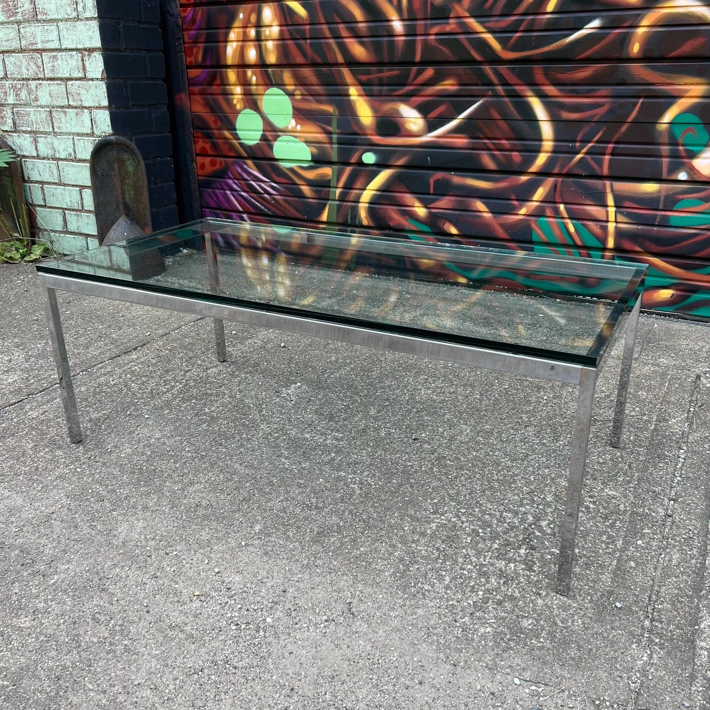 Florence Knoll Mid Century Modern Rectangular Glass and Chrome Coffee Table