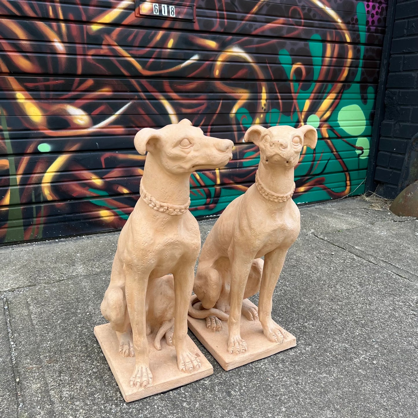 Pair of Italian Terracotta Greyhound Statues