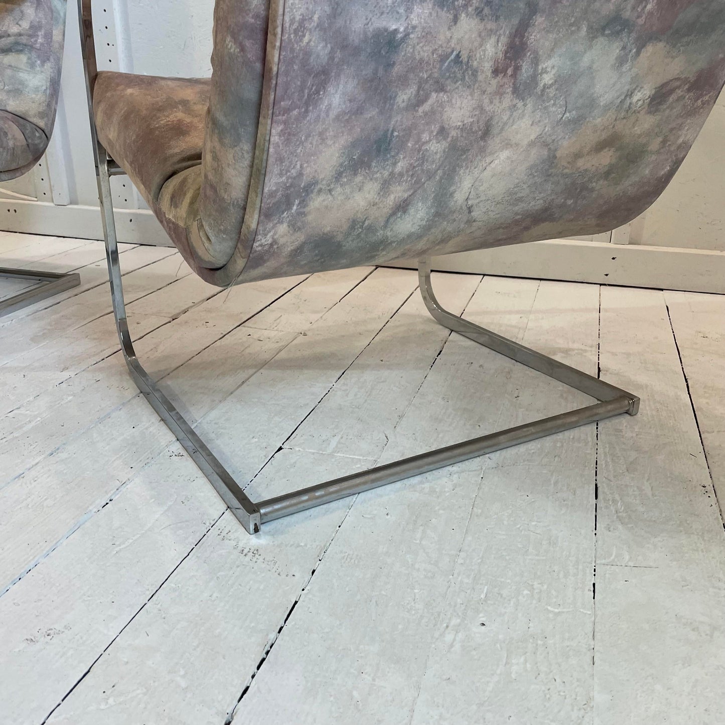 Vintage Milo Baughman Style Chrome Cantilevered Club Chairs - a Pair