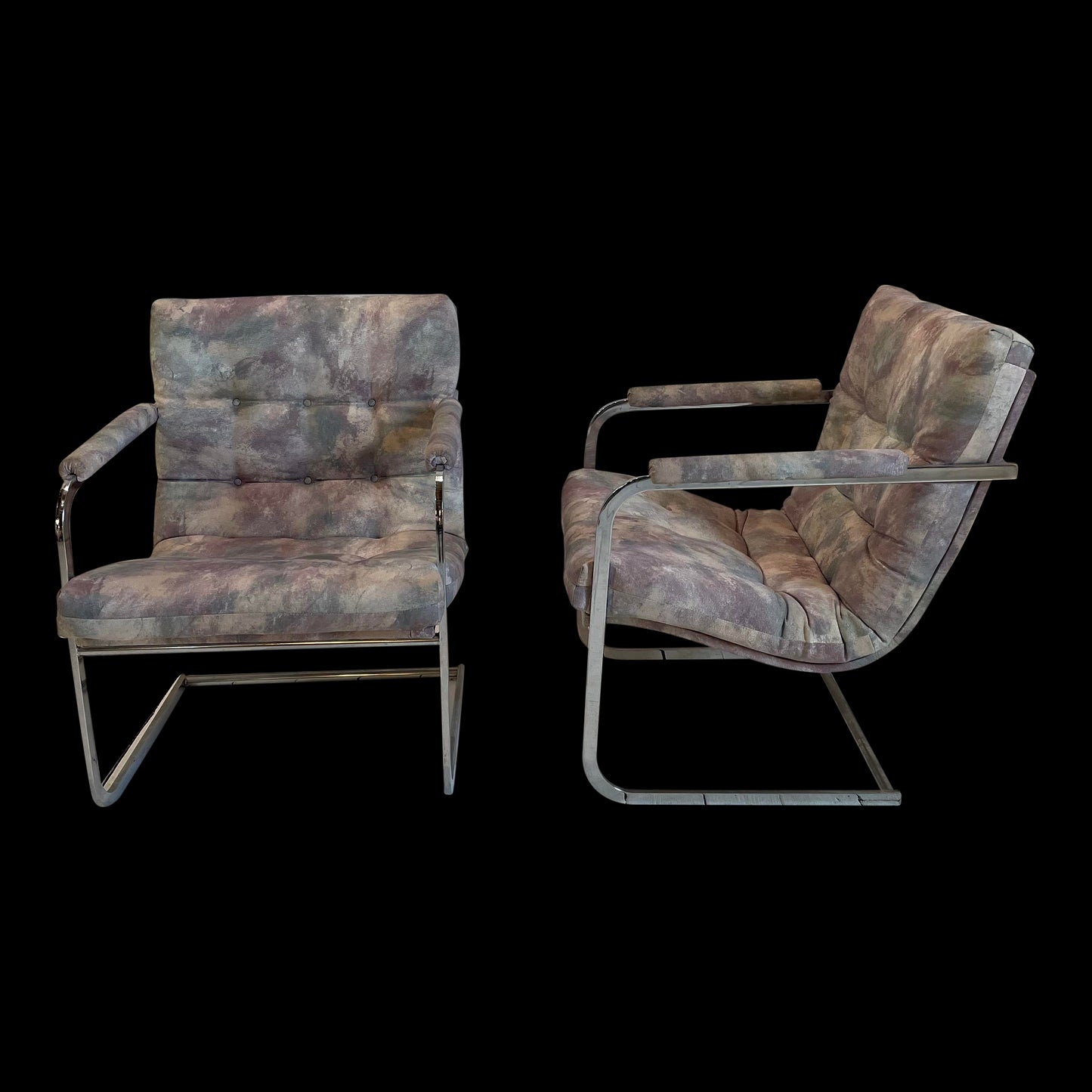 Vintage Milo Baughman Style Chrome Cantilevered Club Chairs - a Pair