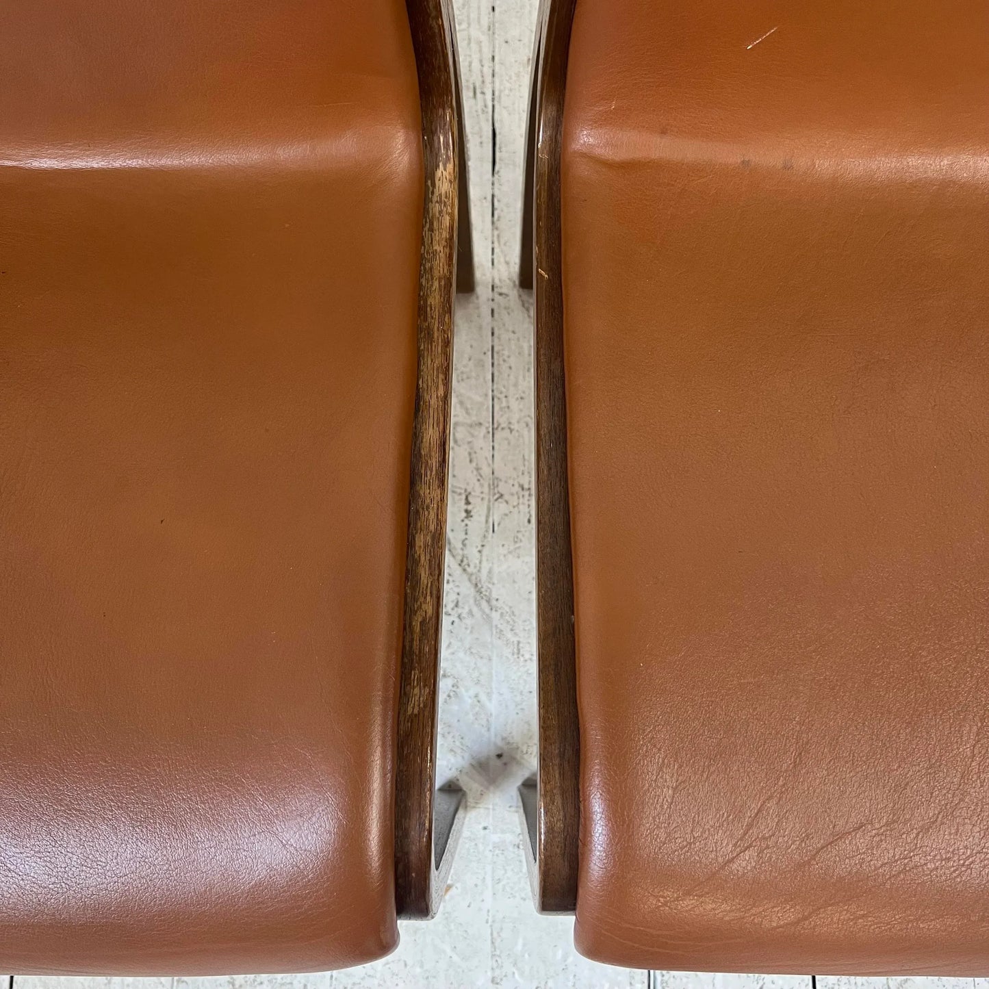 Set of 4 Bill Stephens for Knoll Leather Bentwood Chairs