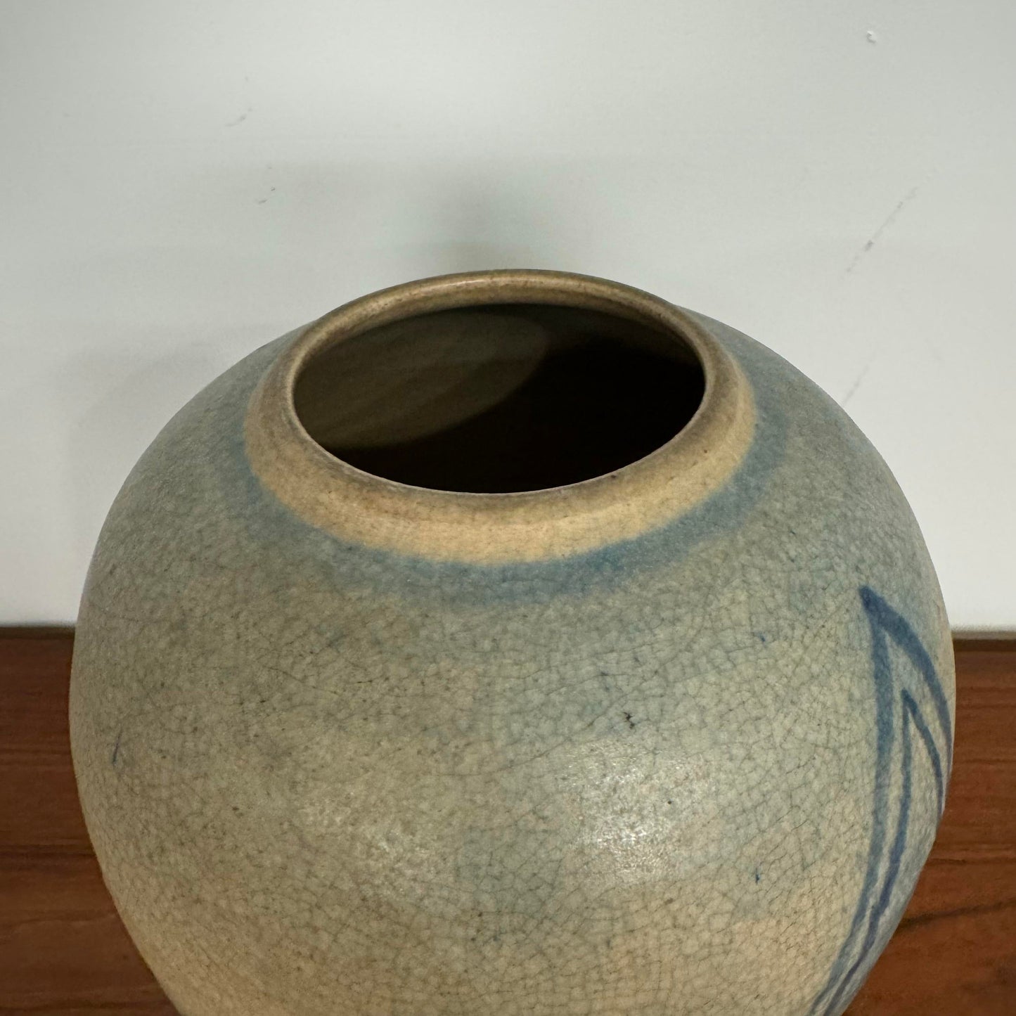 Blue and Cream Ceramic Glazed Vase