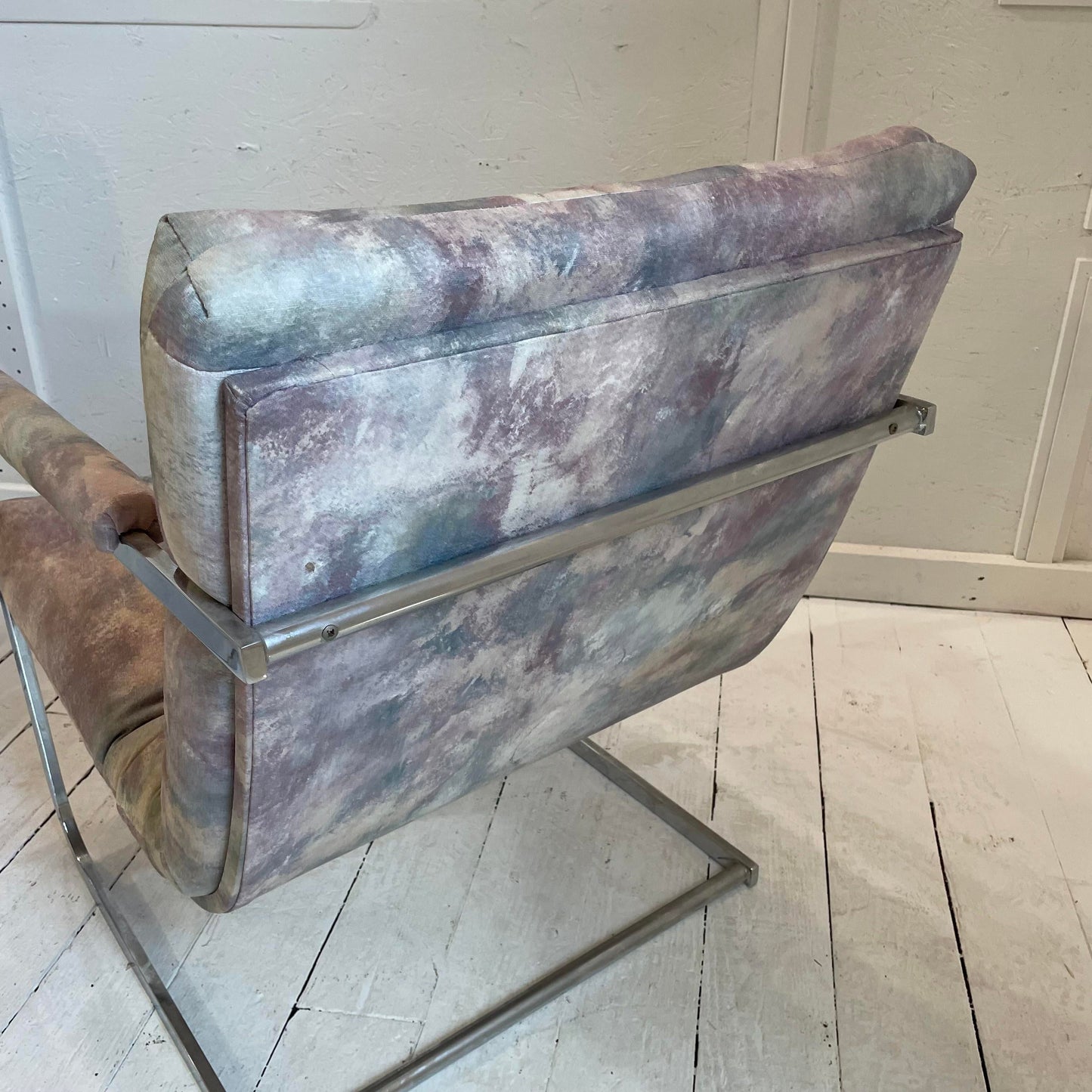 Vintage Milo Baughman Style Chrome Cantilevered Club Chairs - a Pair