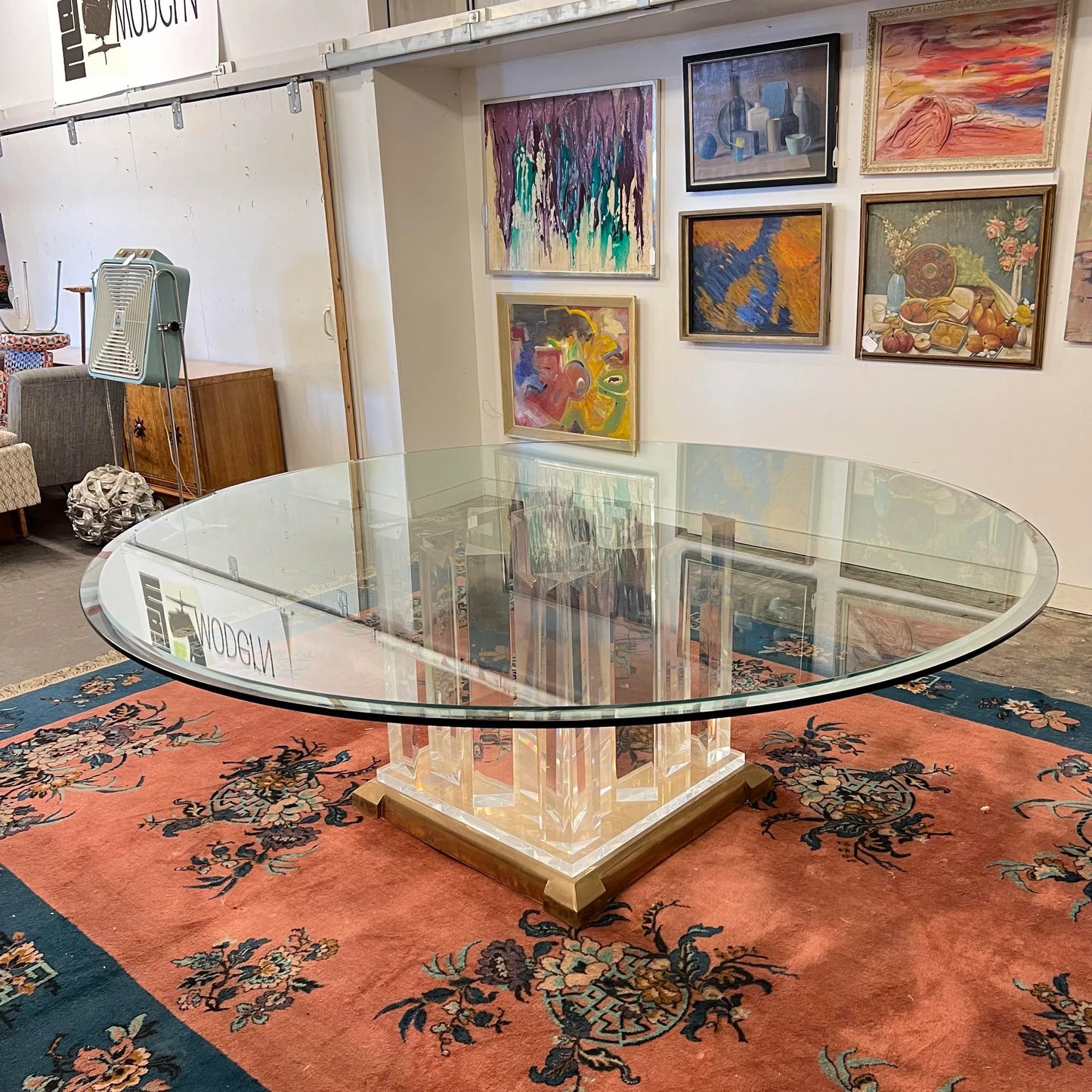 8’ Round Jeffrey Bigelow Lucite and Glass Dining Table Monumental