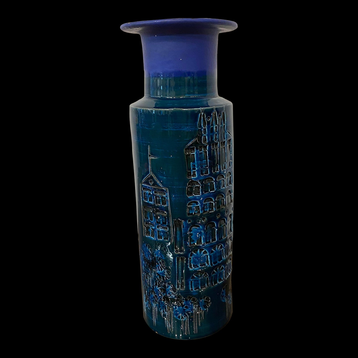 1950s Mid-Century Blue Italian Vase Bittosi or Aldo Lundi Style