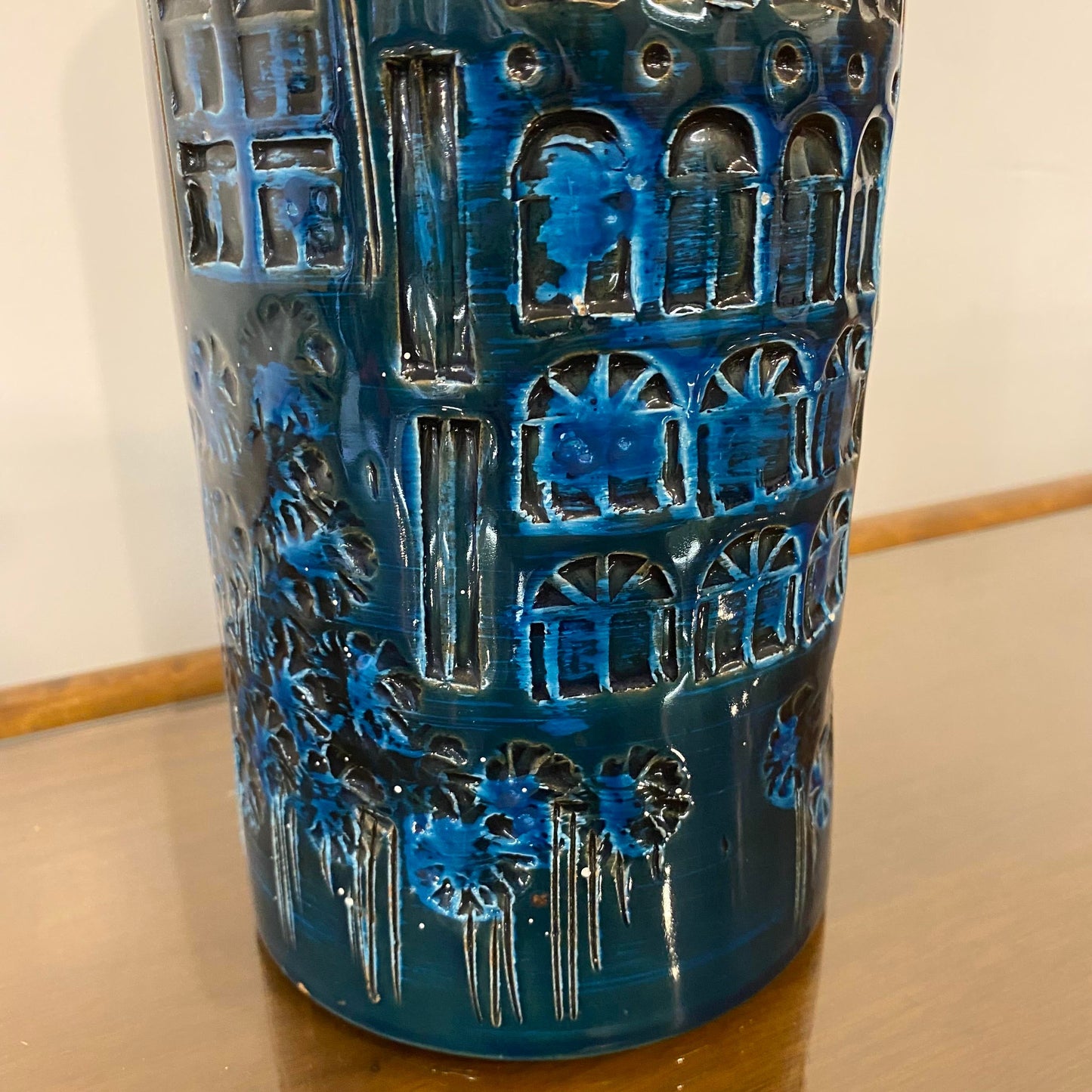 1950s Mid-Century Blue Italian Vase Bittosi or Aldo Lundi Style