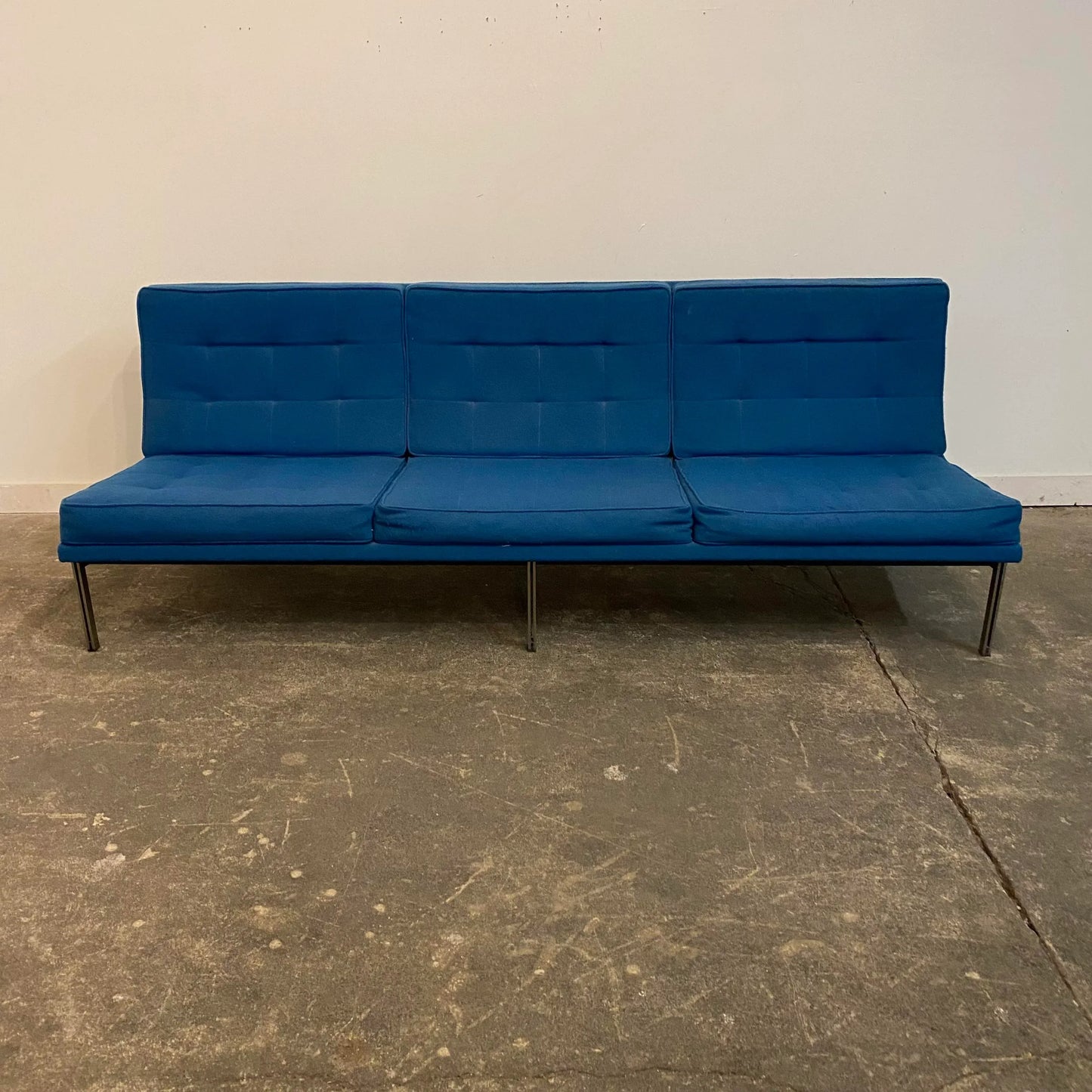 Florence Knoll Parallel Sofa Blue and Chrome