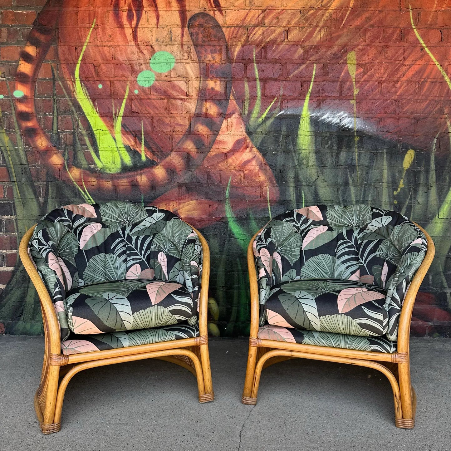 Pair of Gabriella Crespi Pencil Reed Chairs by Comfort Designs Reupholstered