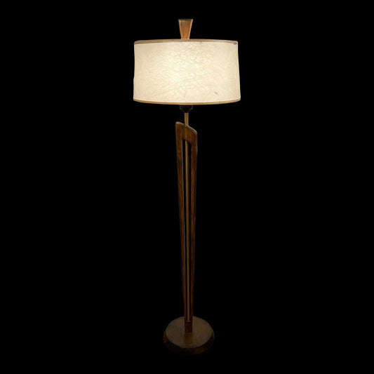 Mid Century Modern Wooden and Brass Floor Lamp