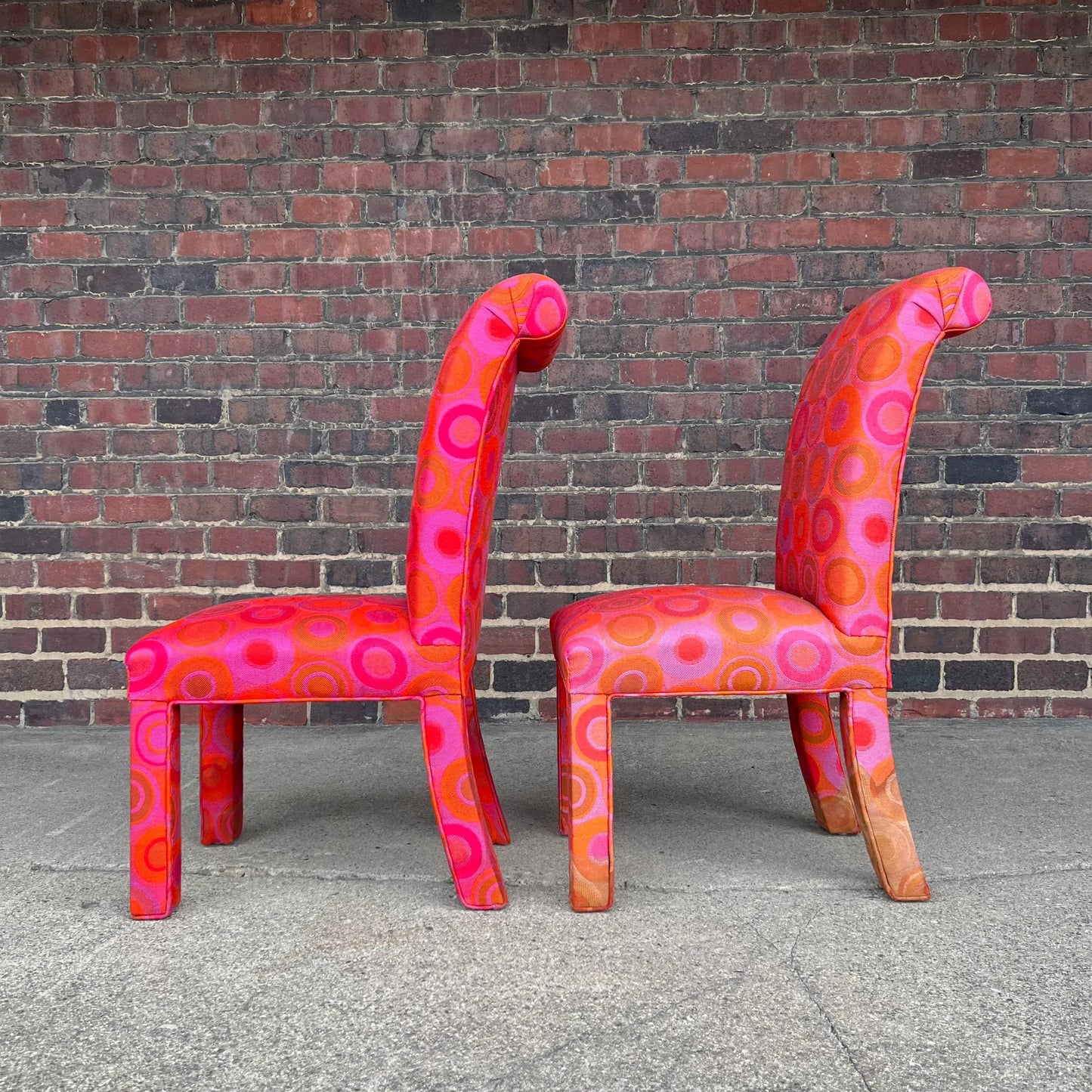 Pair of Tall Back Parsons Chairs Midcentury Fabric