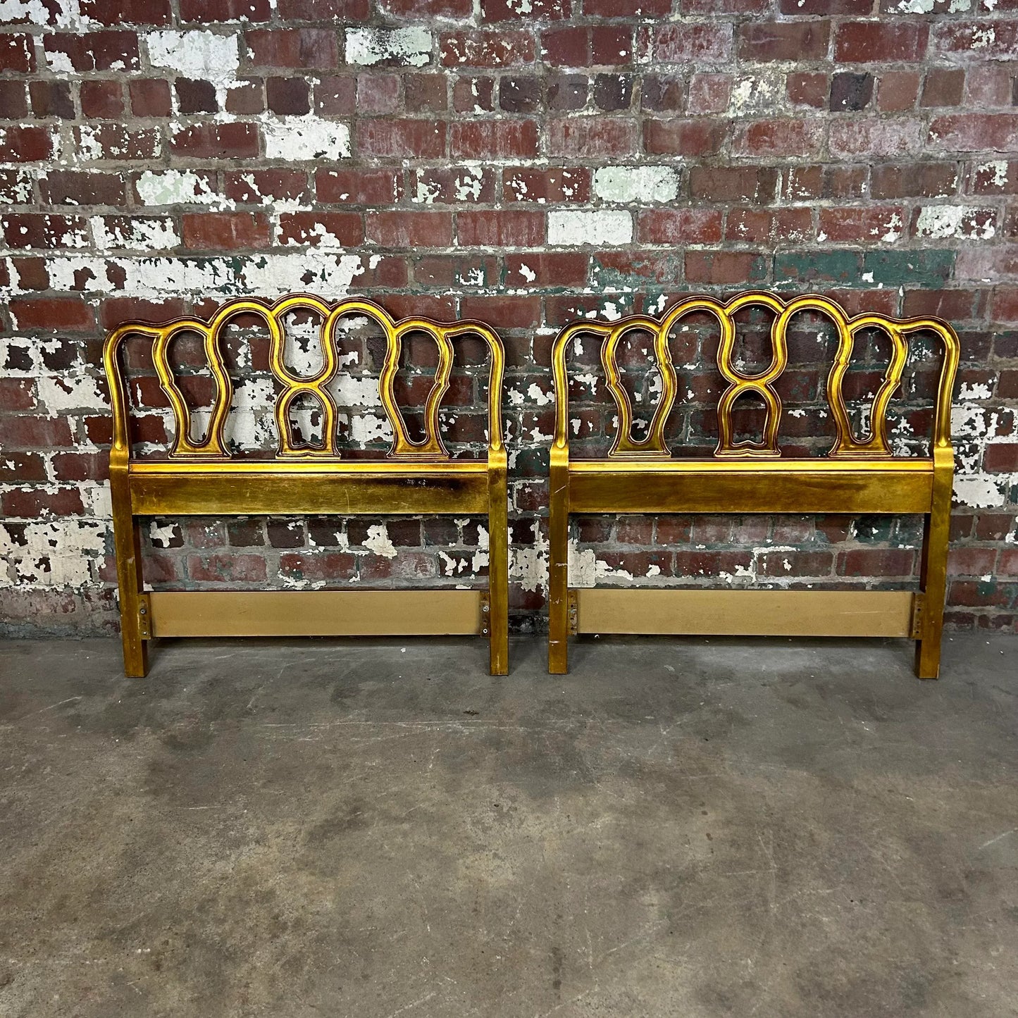 Pair of French Provincial Gold Twin Size Headboards Hollywood Regency