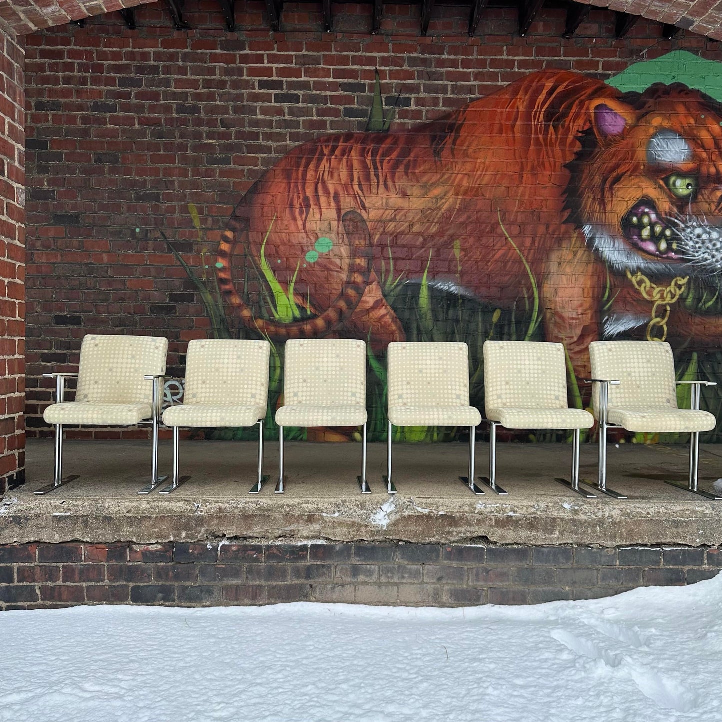 Set of 6 Directional Chrome Dining Chairs