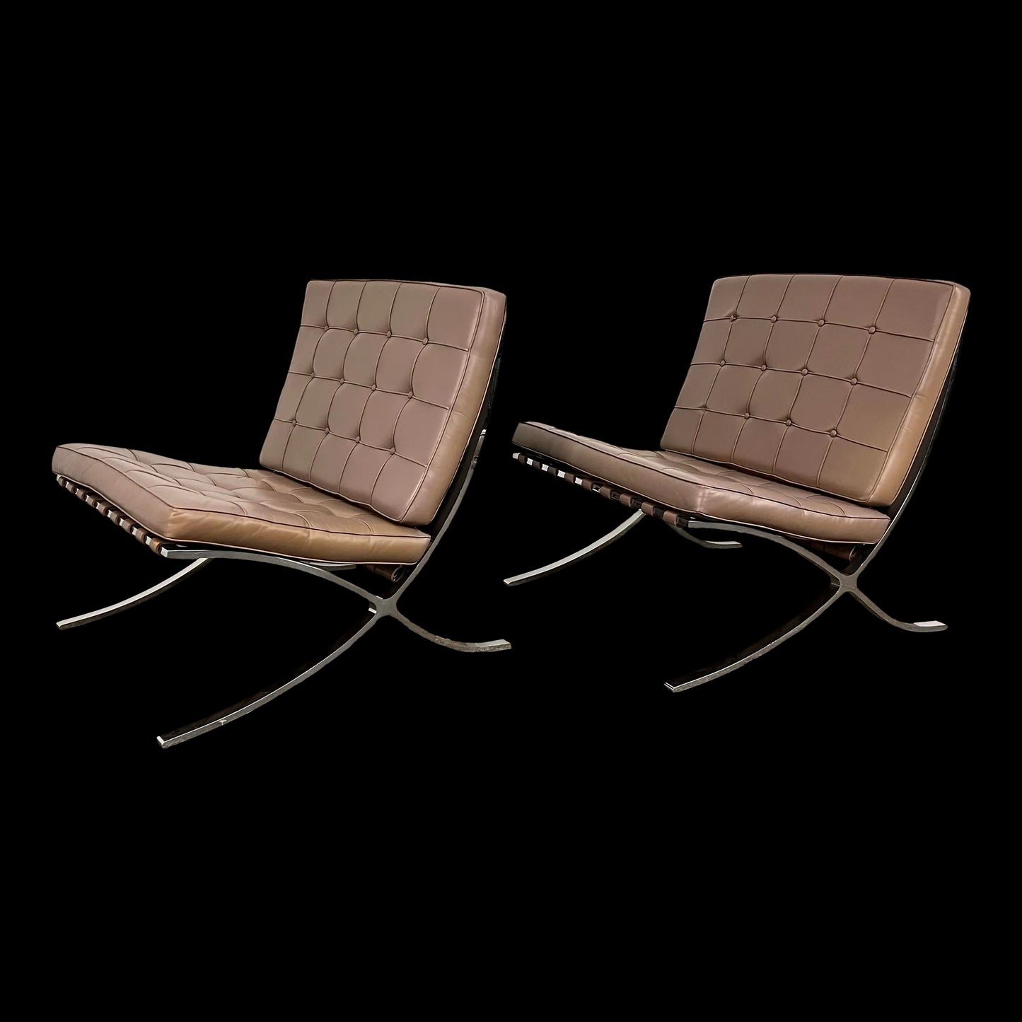 Pair of Leather Barcelona Lounge Chairs