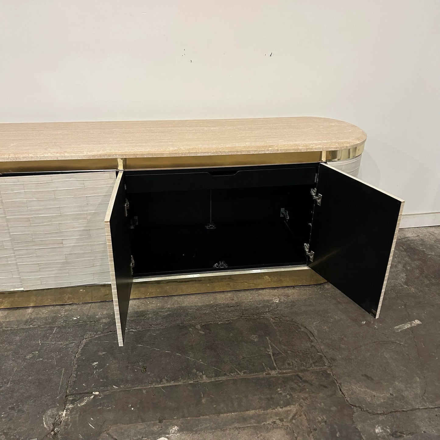 Karl Springer Leather Wrapped Marble Top Two Sided Credenza