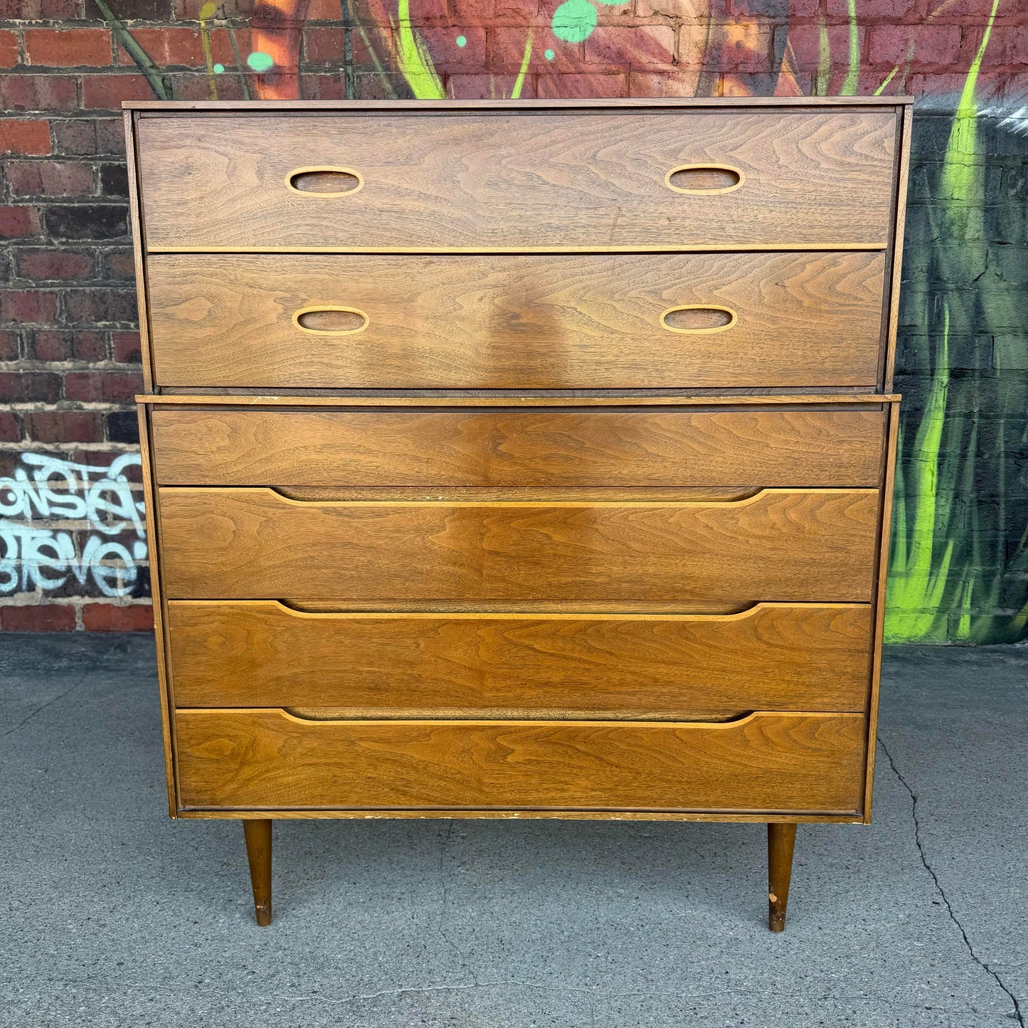 Unique Mid Century Modern Tall Wood Dresser