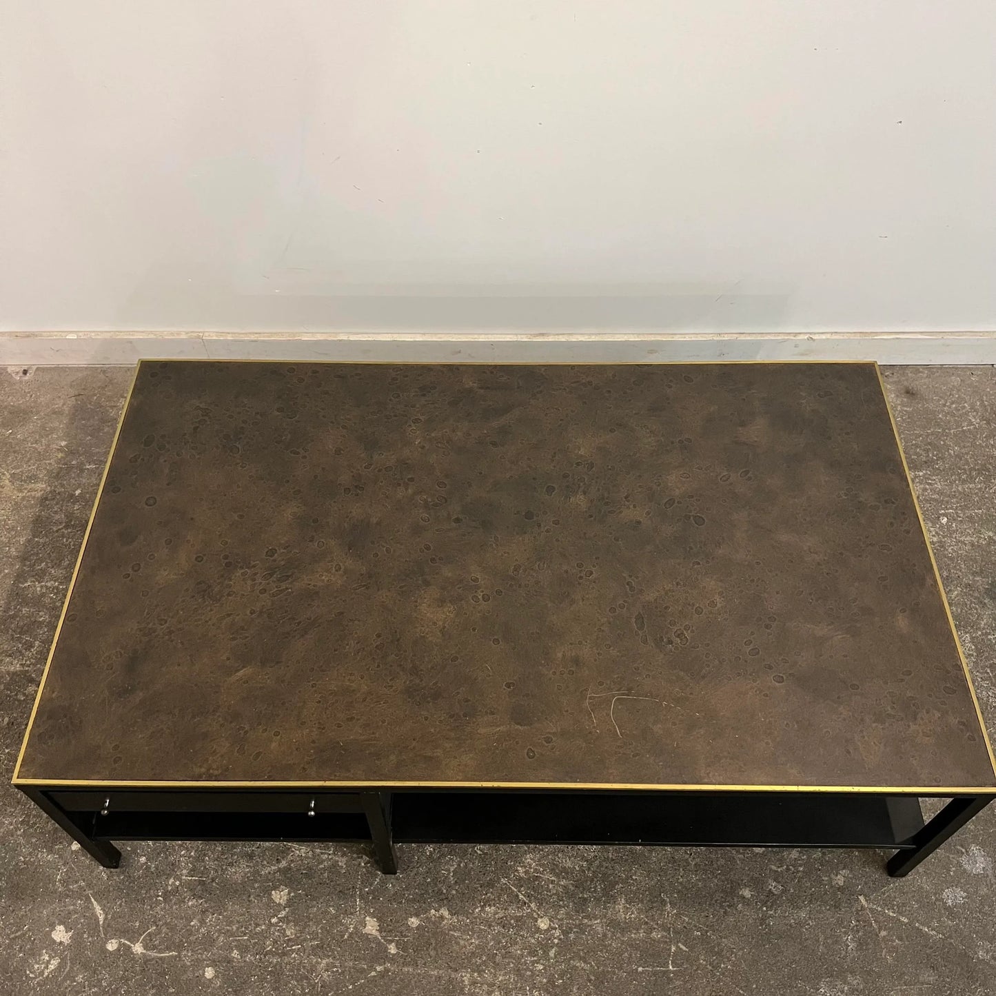 Paul McCobb for Calvin Leather Top Brass Trim Black Coffee Table