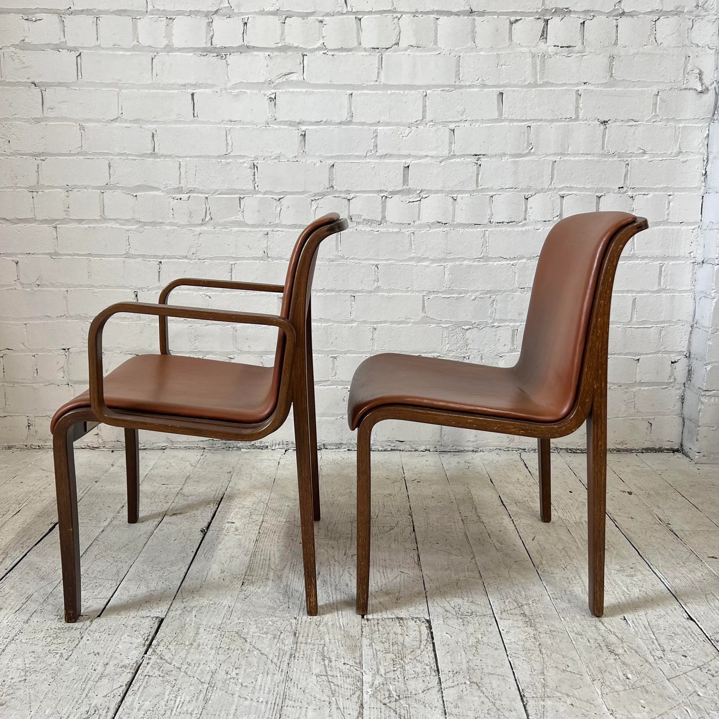 Bill Stephens for Knoll Leather and Bentwood Chairs Set of 6